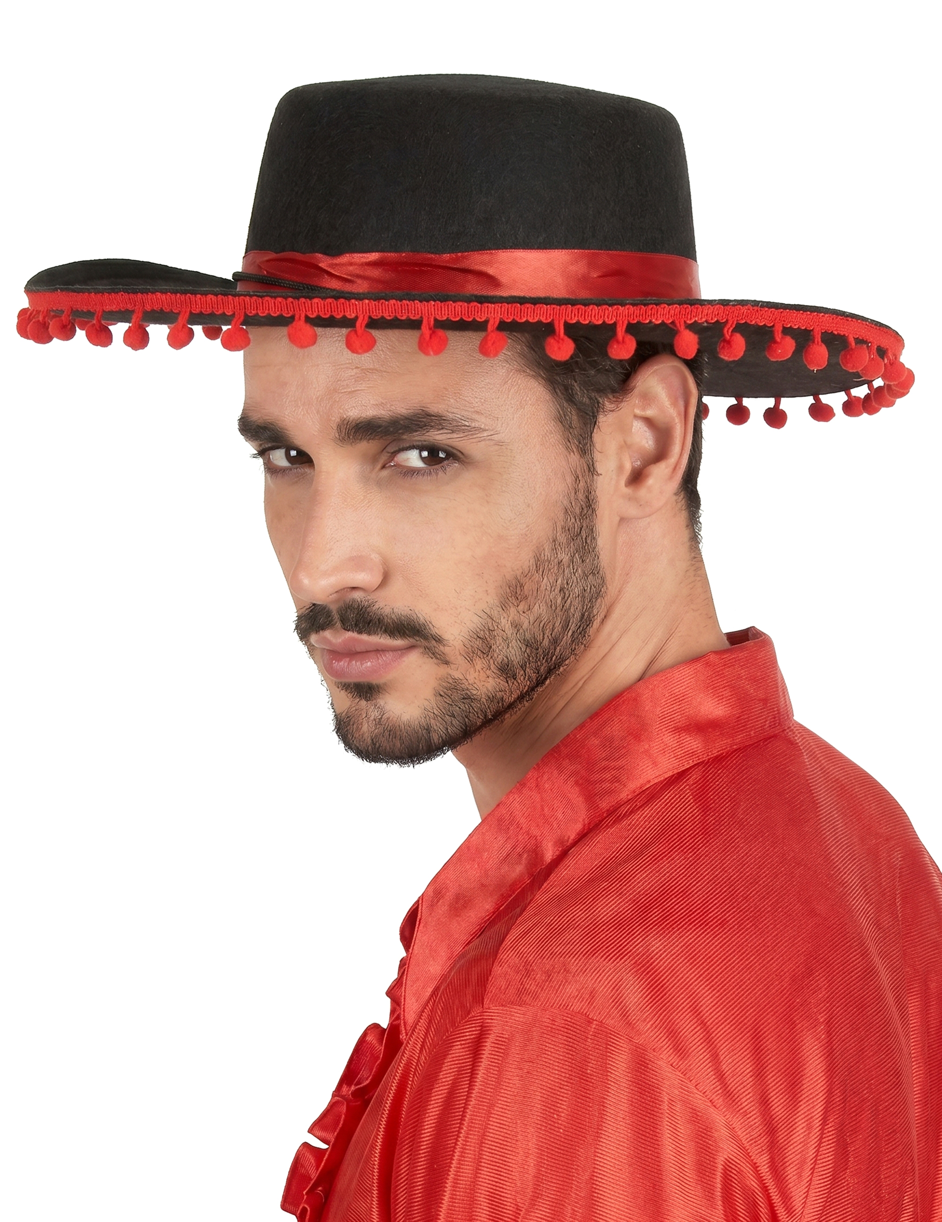 Chapeau espagnol noir et rouge