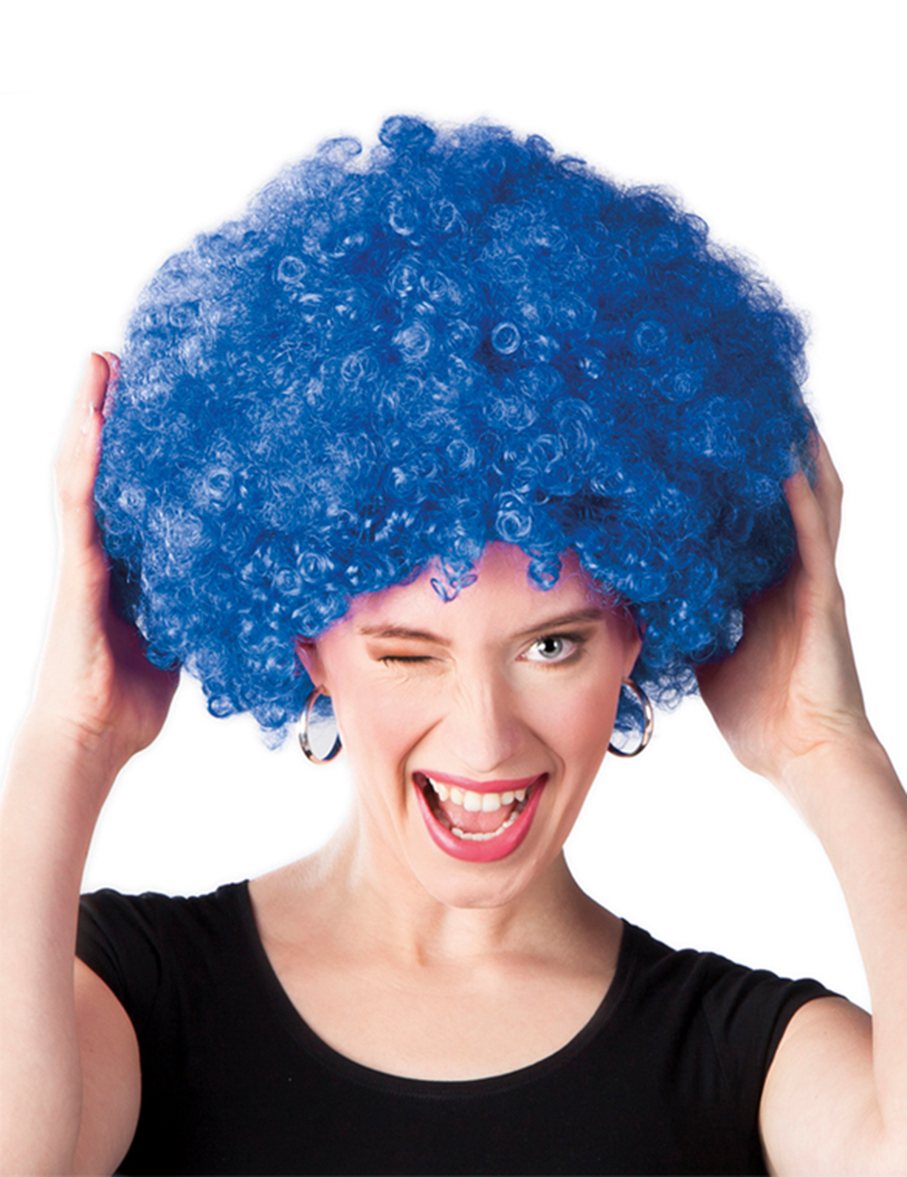Perruque afro disco bleue volume adulte