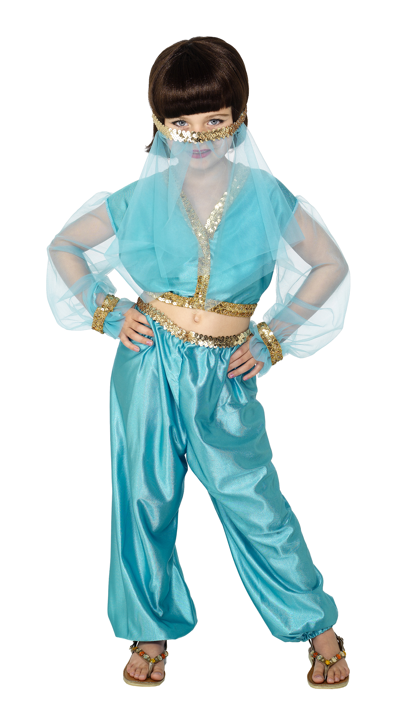 Déguisement danseuse orientale bleue et dorée fille
