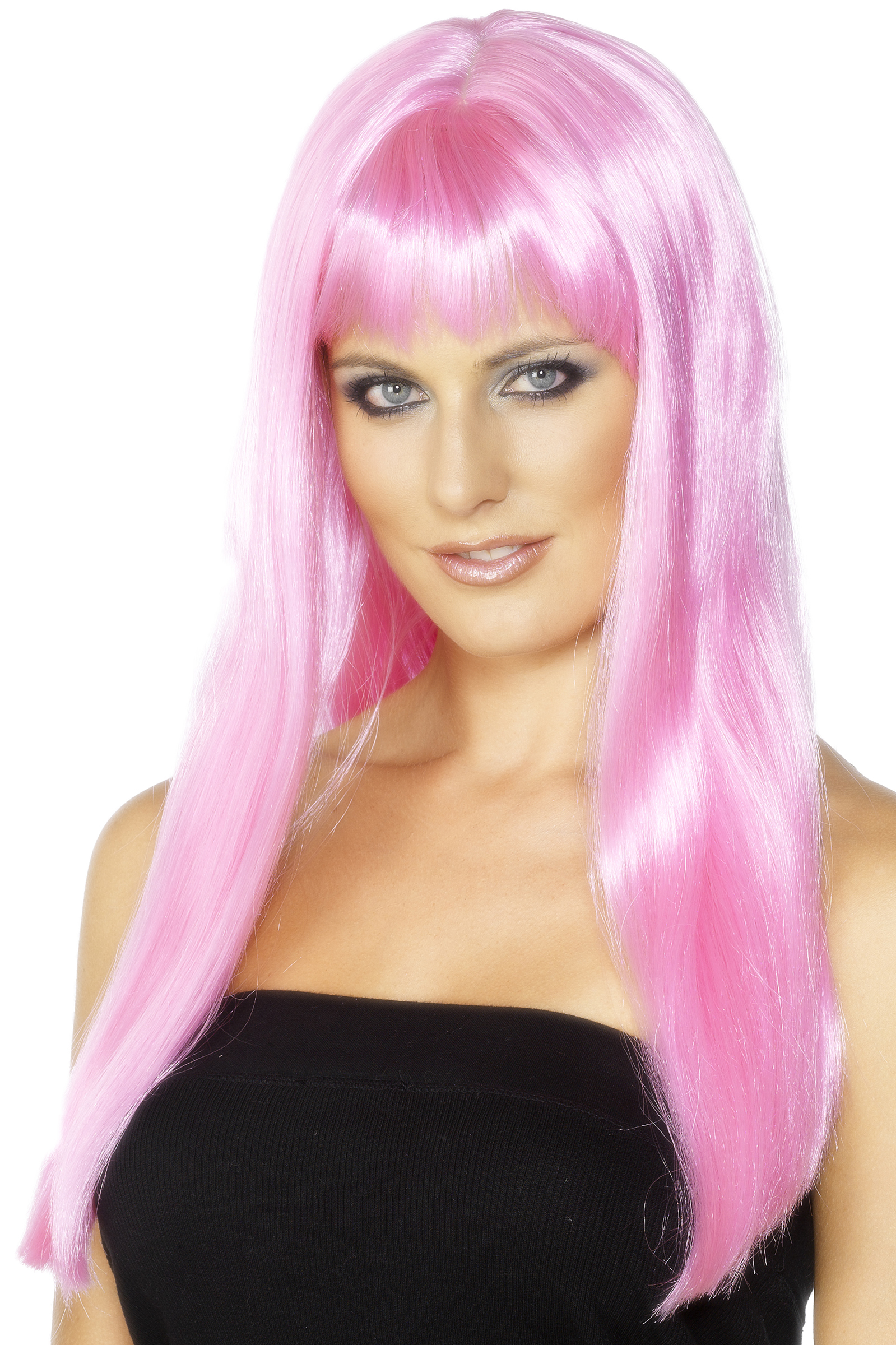Perruque longue rose femme