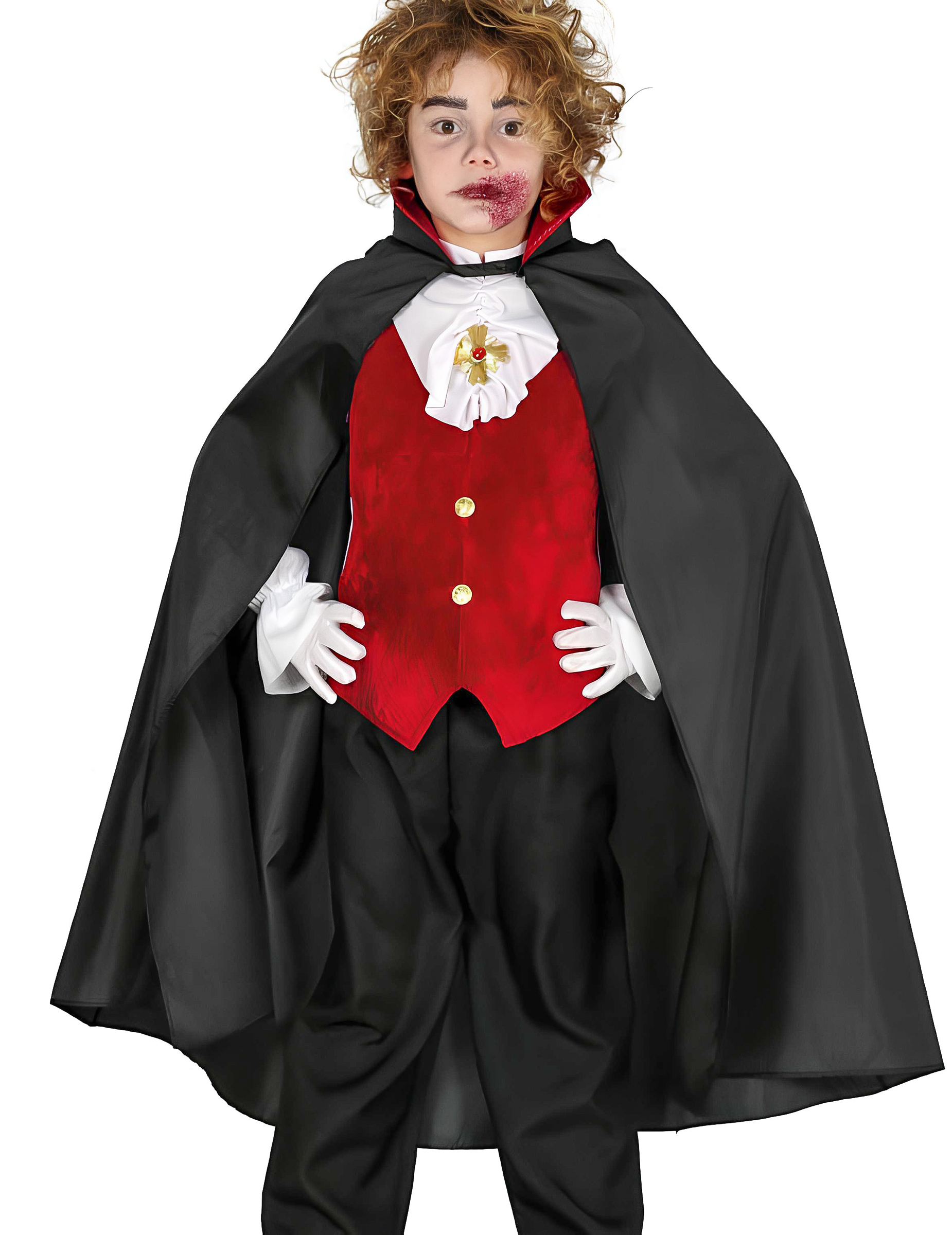 Cape vampire noire avec col rouge enfant Halloween