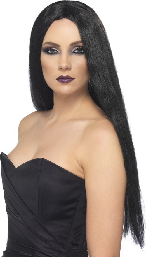 Perruque longue noire femme