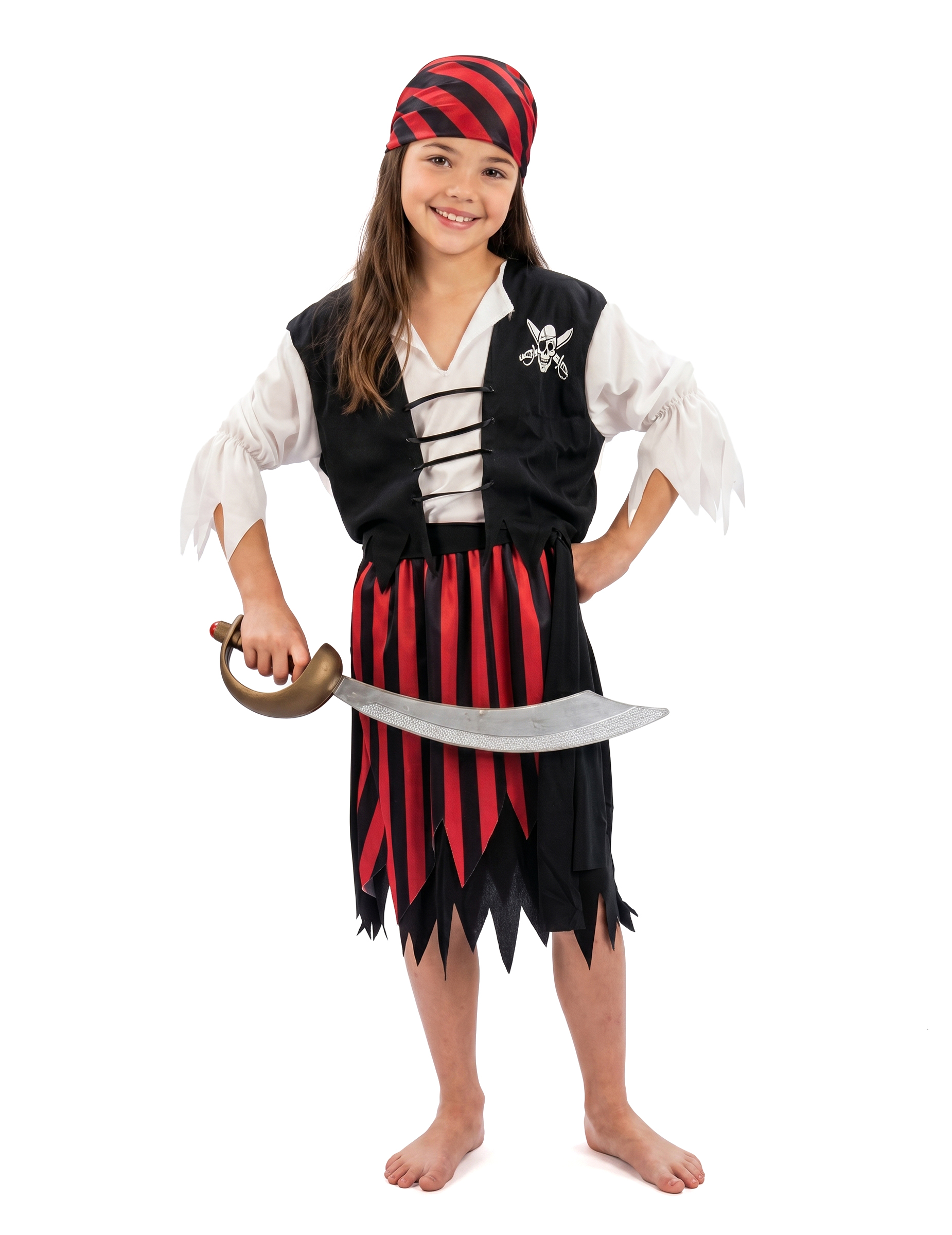 Déguisement pirate corsaire noir et rouge fille