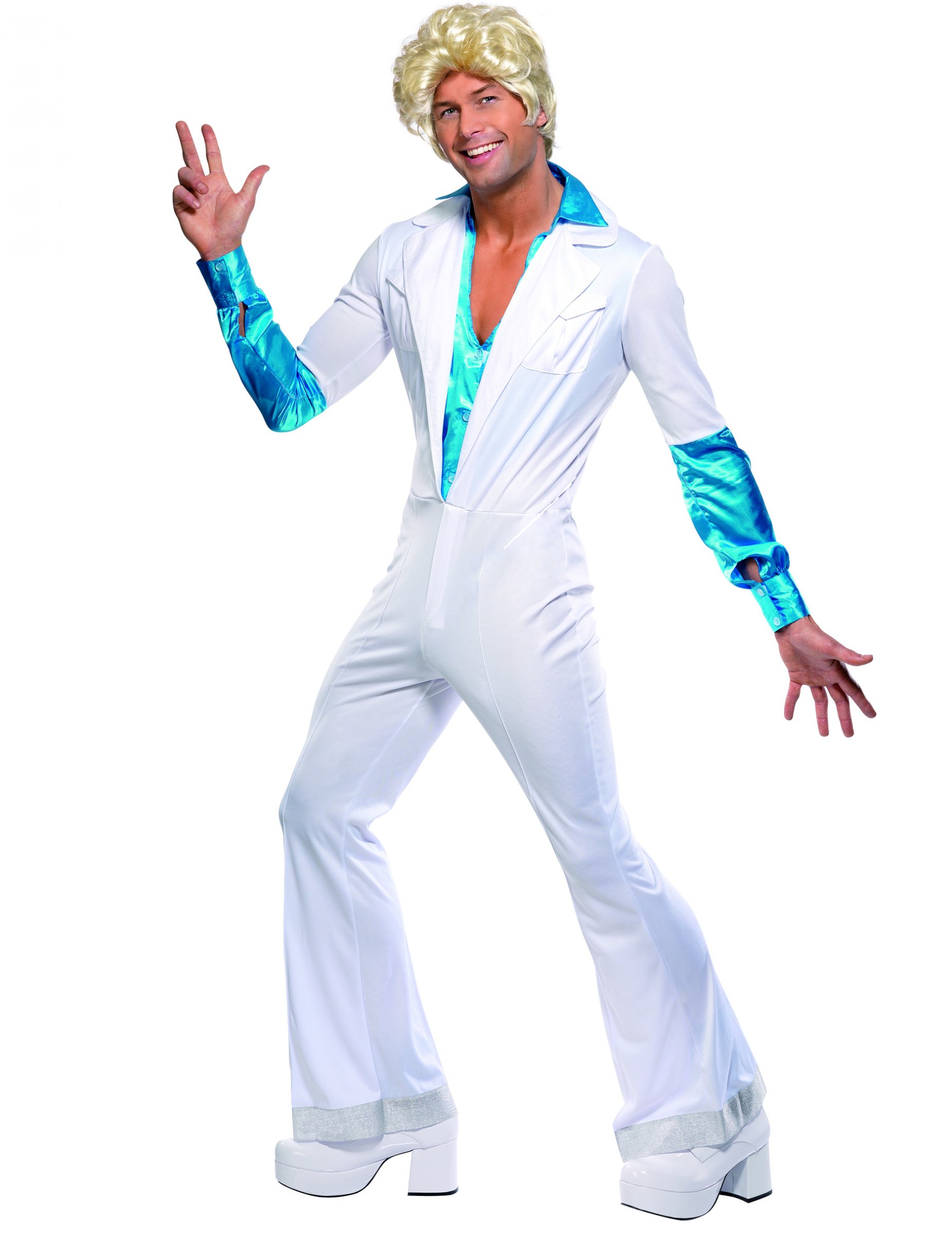 Déguisement disco blanc et turquoise homme