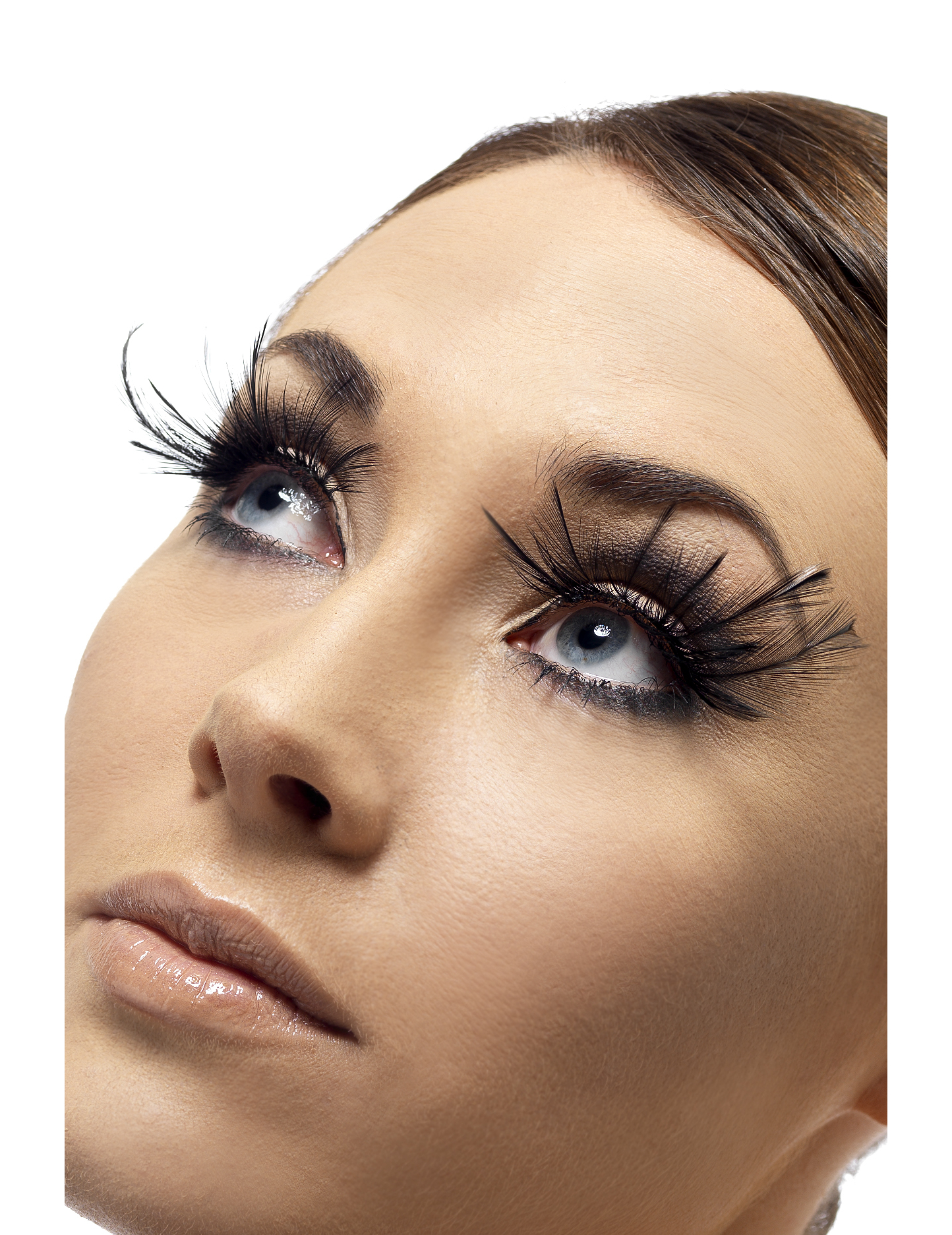 Faux cils courts noirs avec longues plumes noires adulte