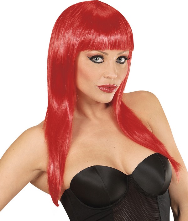 Perruque longue rouge à frange femme