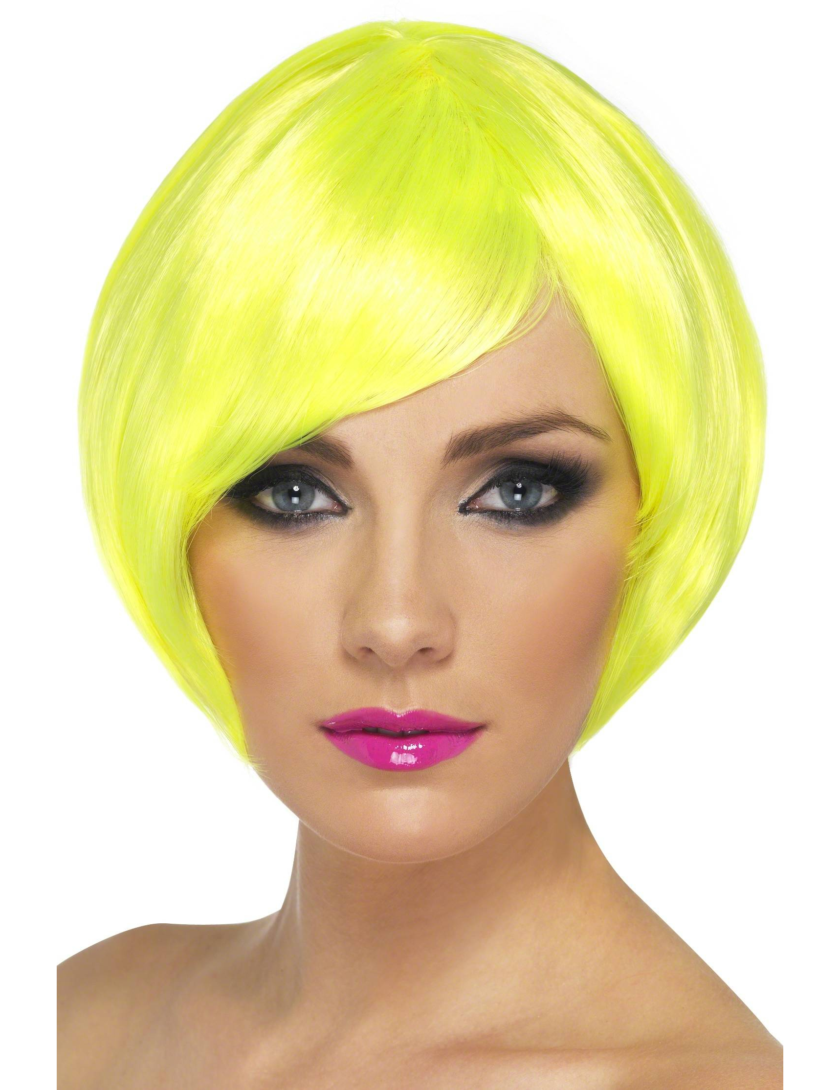 Perruque cabaret courte jaune fluo femme