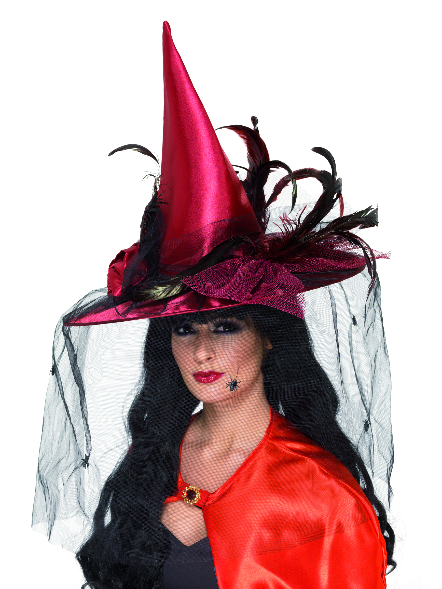 Chapeau sorcière luxe rouge femme Halloween