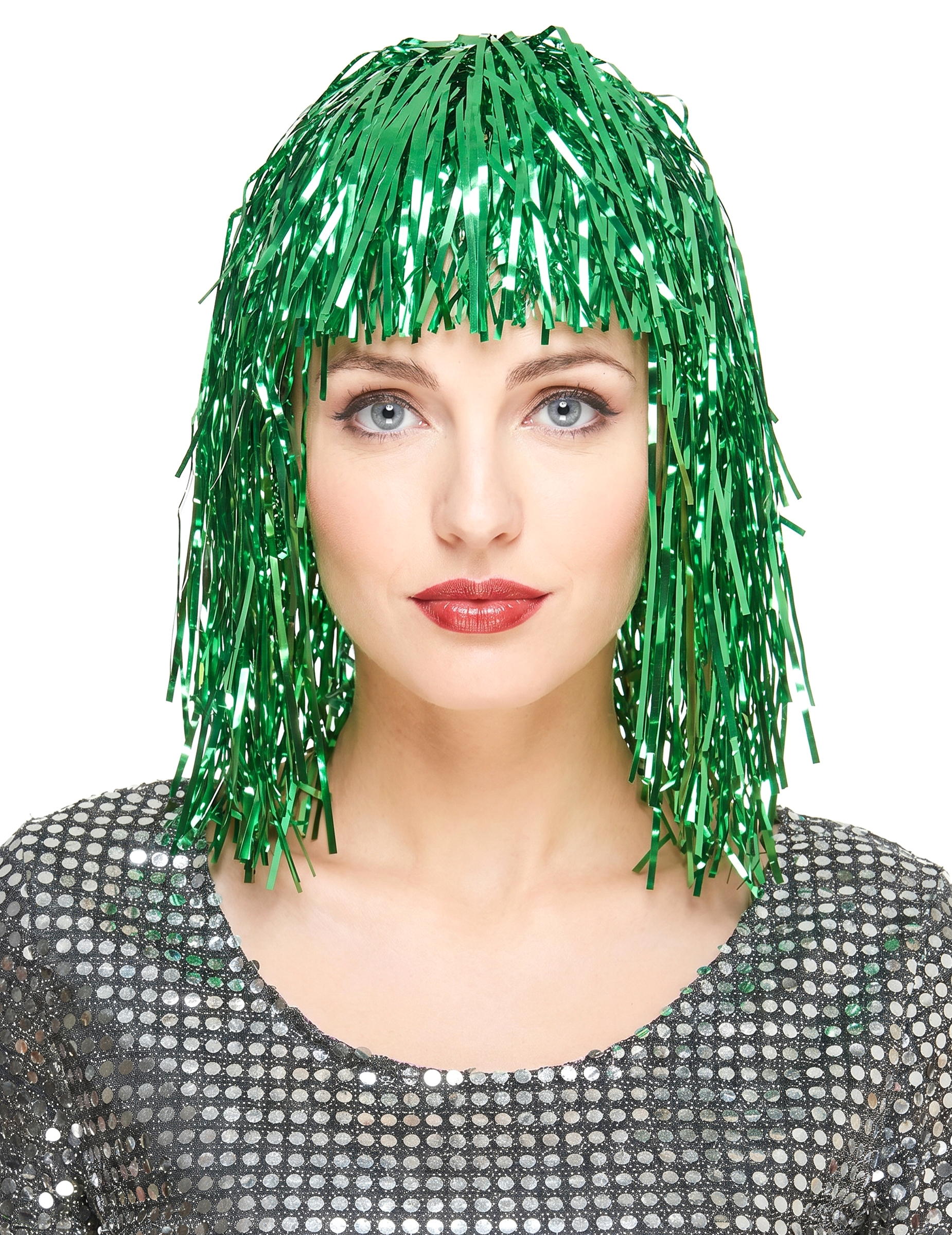 Perruque metallique verte femme