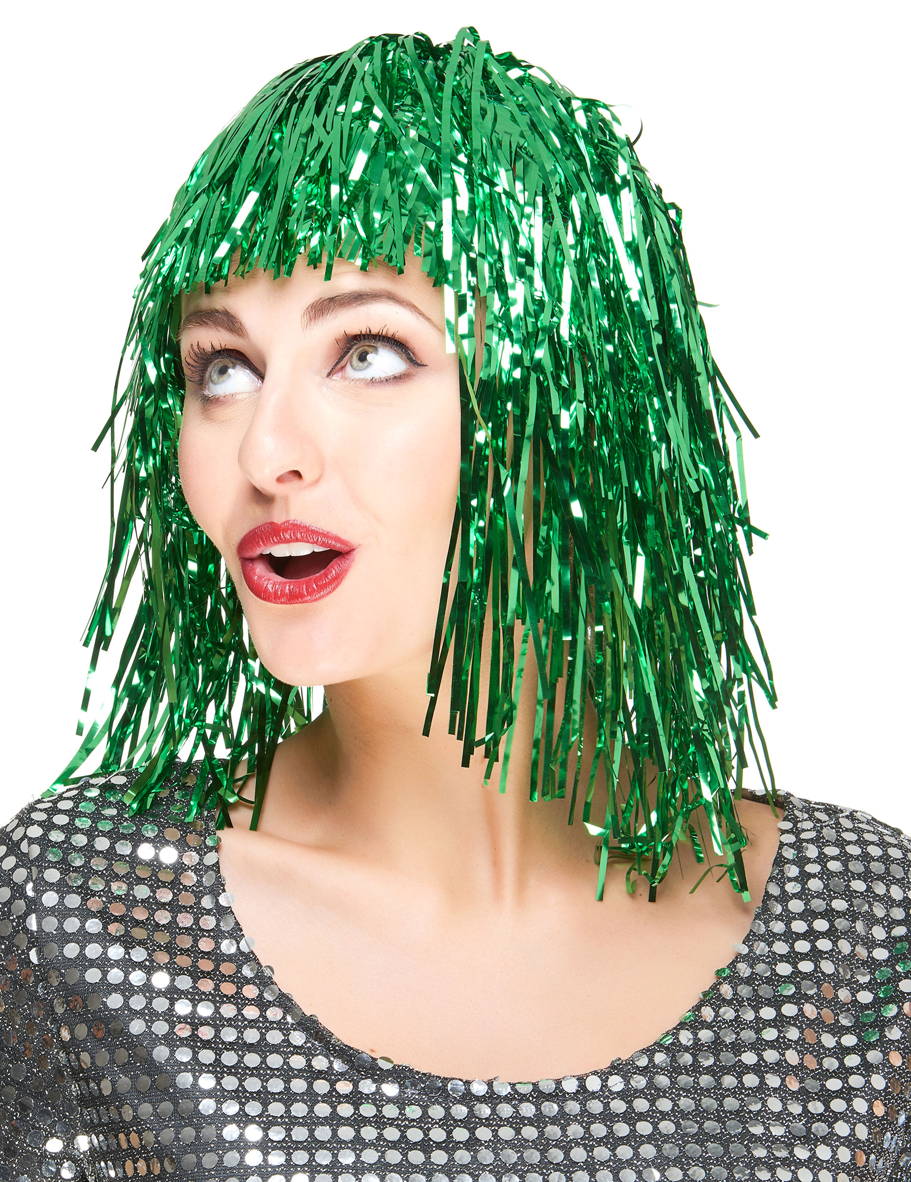 Perruque metallique verte femme
