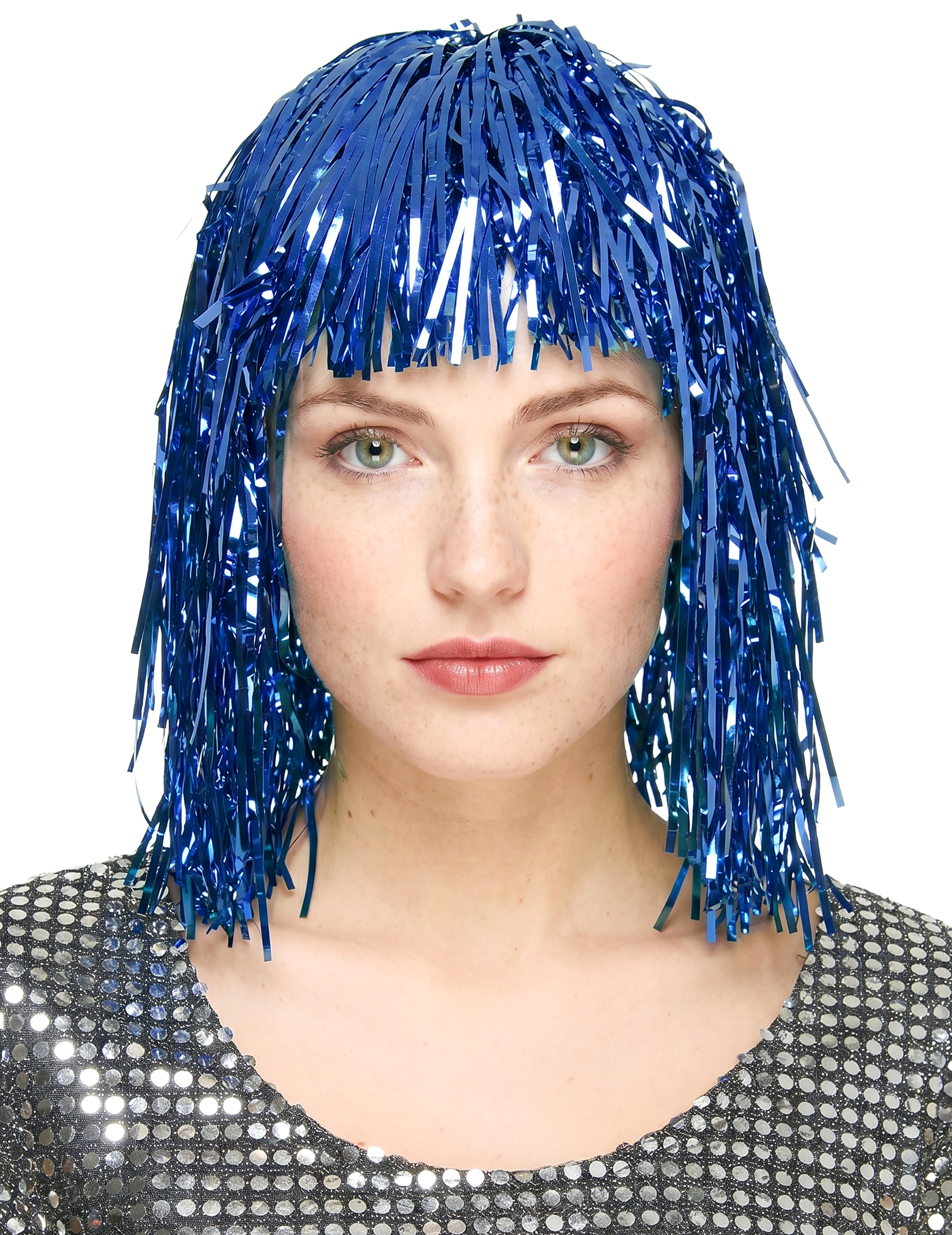 Perruque métallique bleue adulte