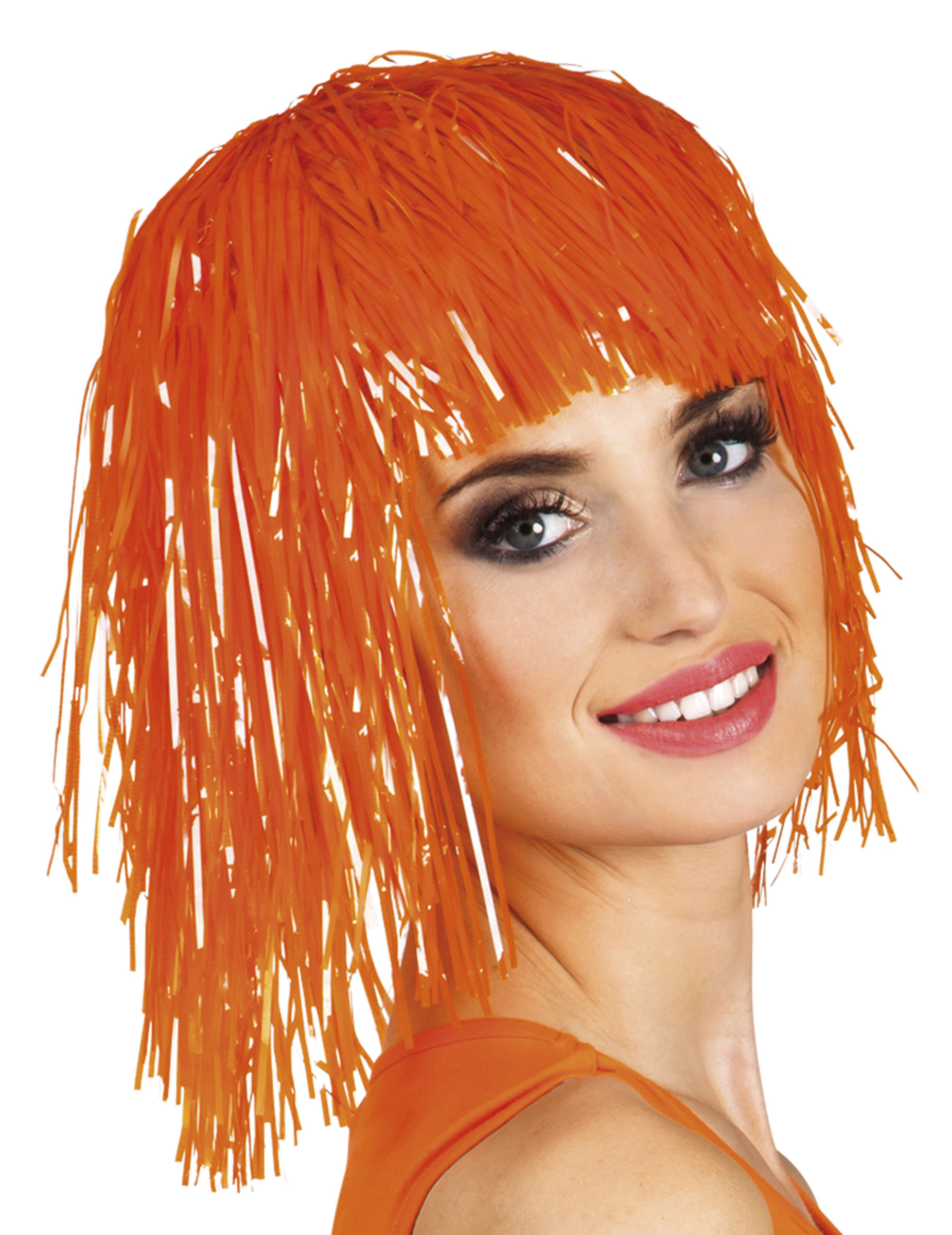Perruque métallique fluo orange adulte