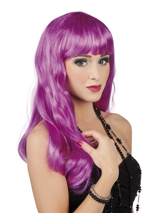 Perruque longue violette femme