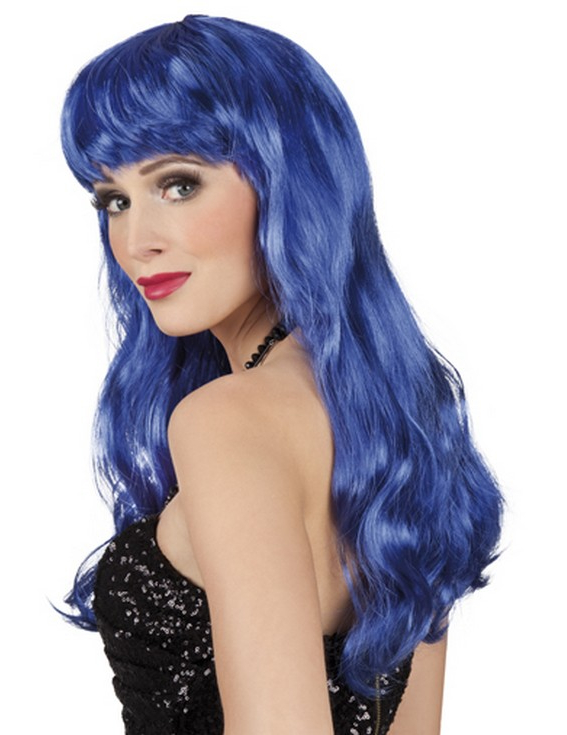 Perruque longue bleue femme
