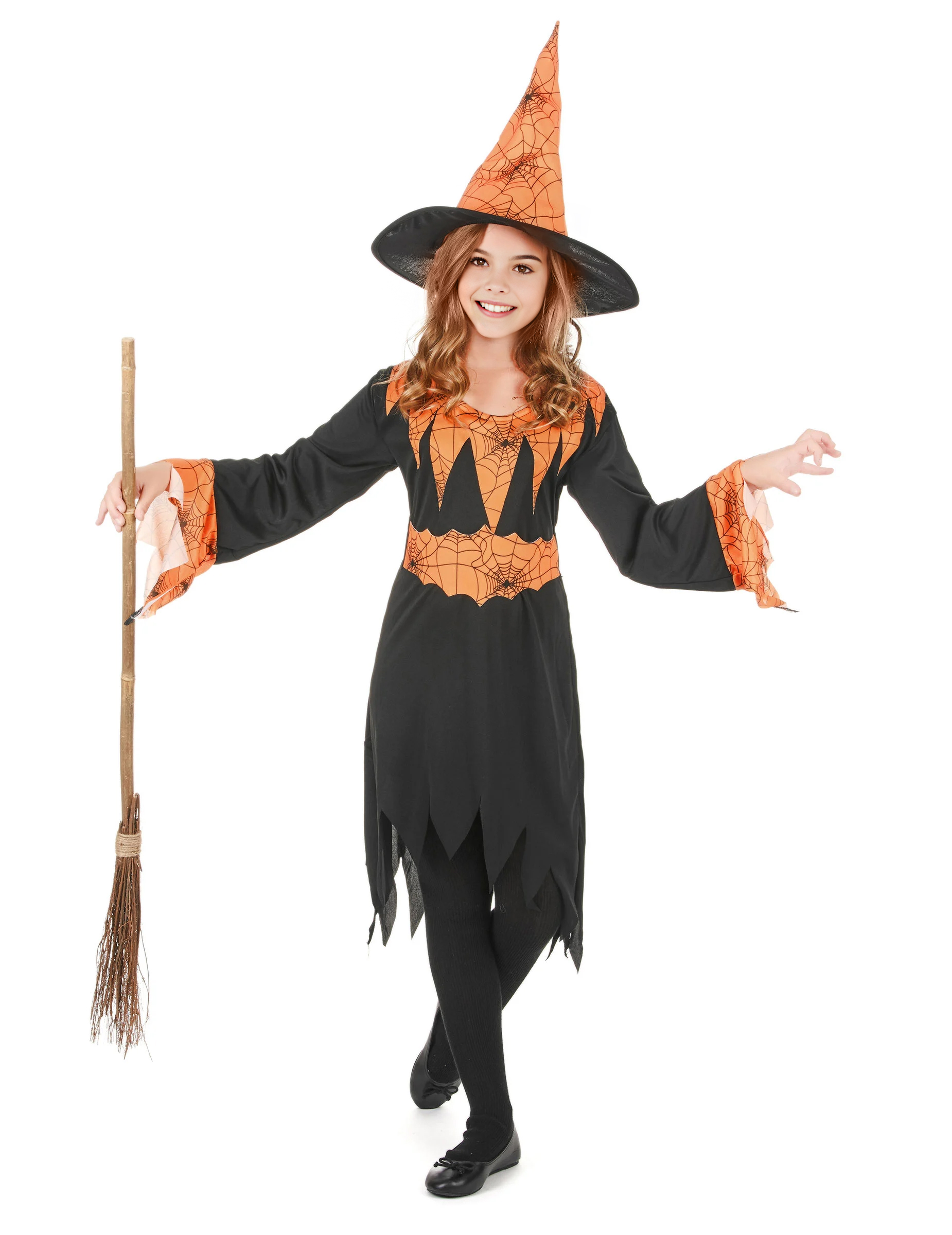 Déguisement sorcière orange et noire fille