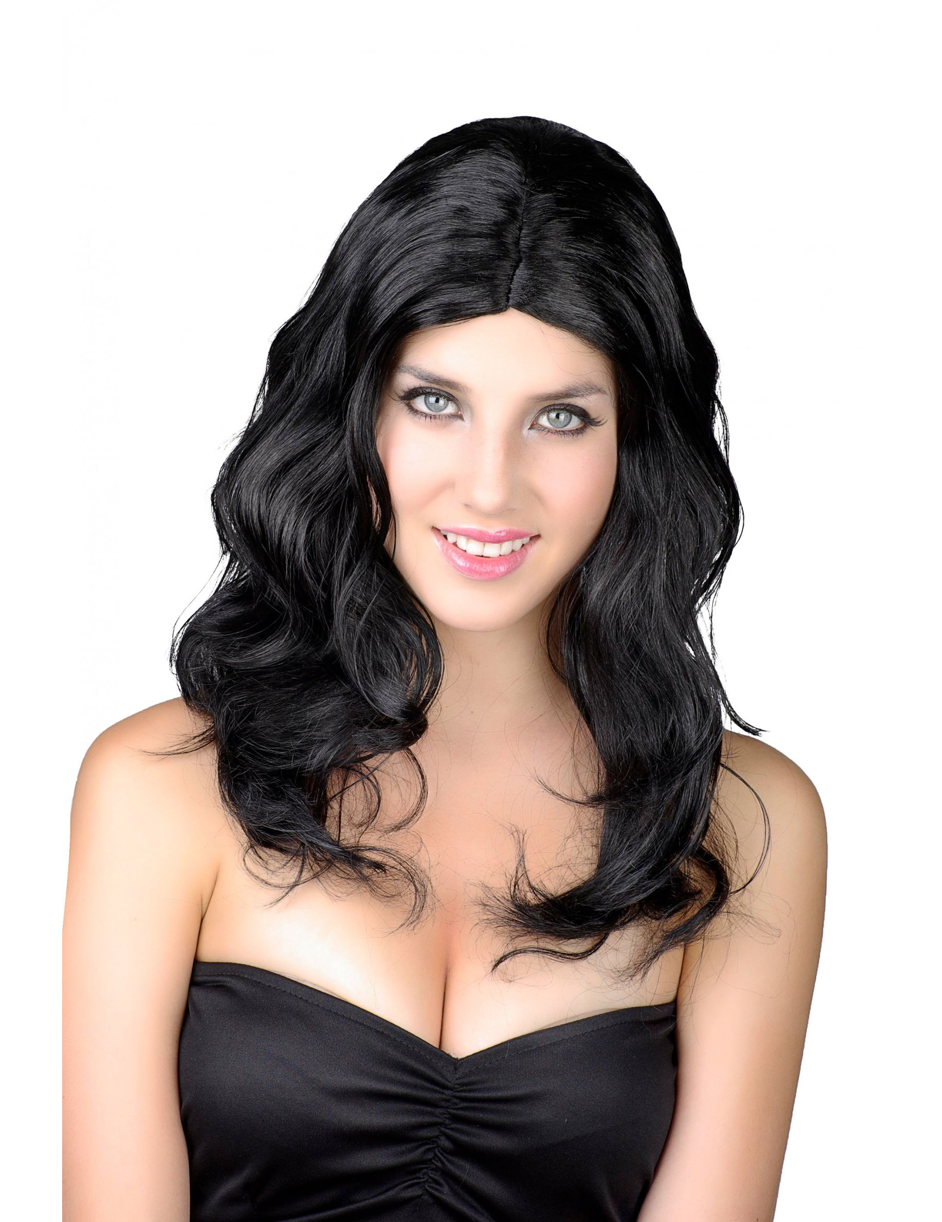 Perruque longue ondulée noire femme