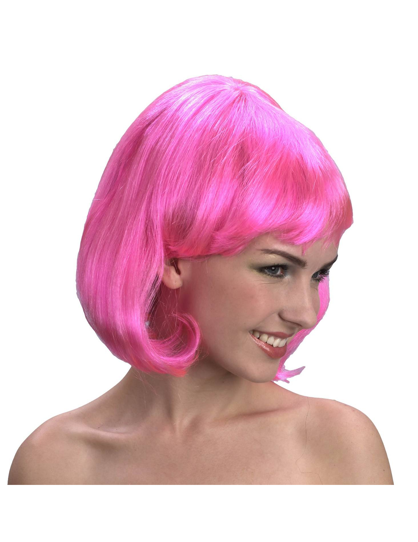 Perruque carré rose fluo femme