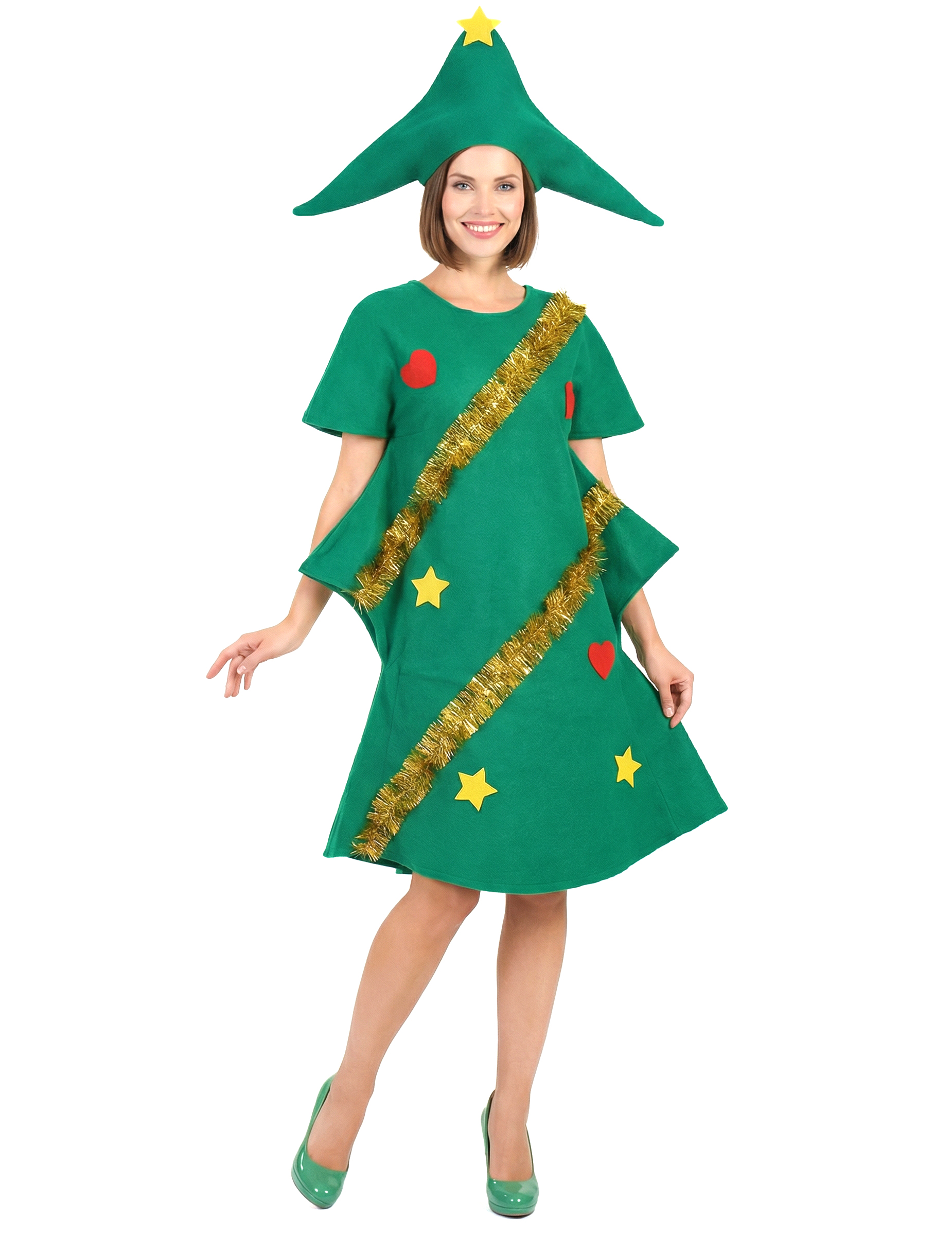 Déguisement sapin décoré humoristique femme Noël