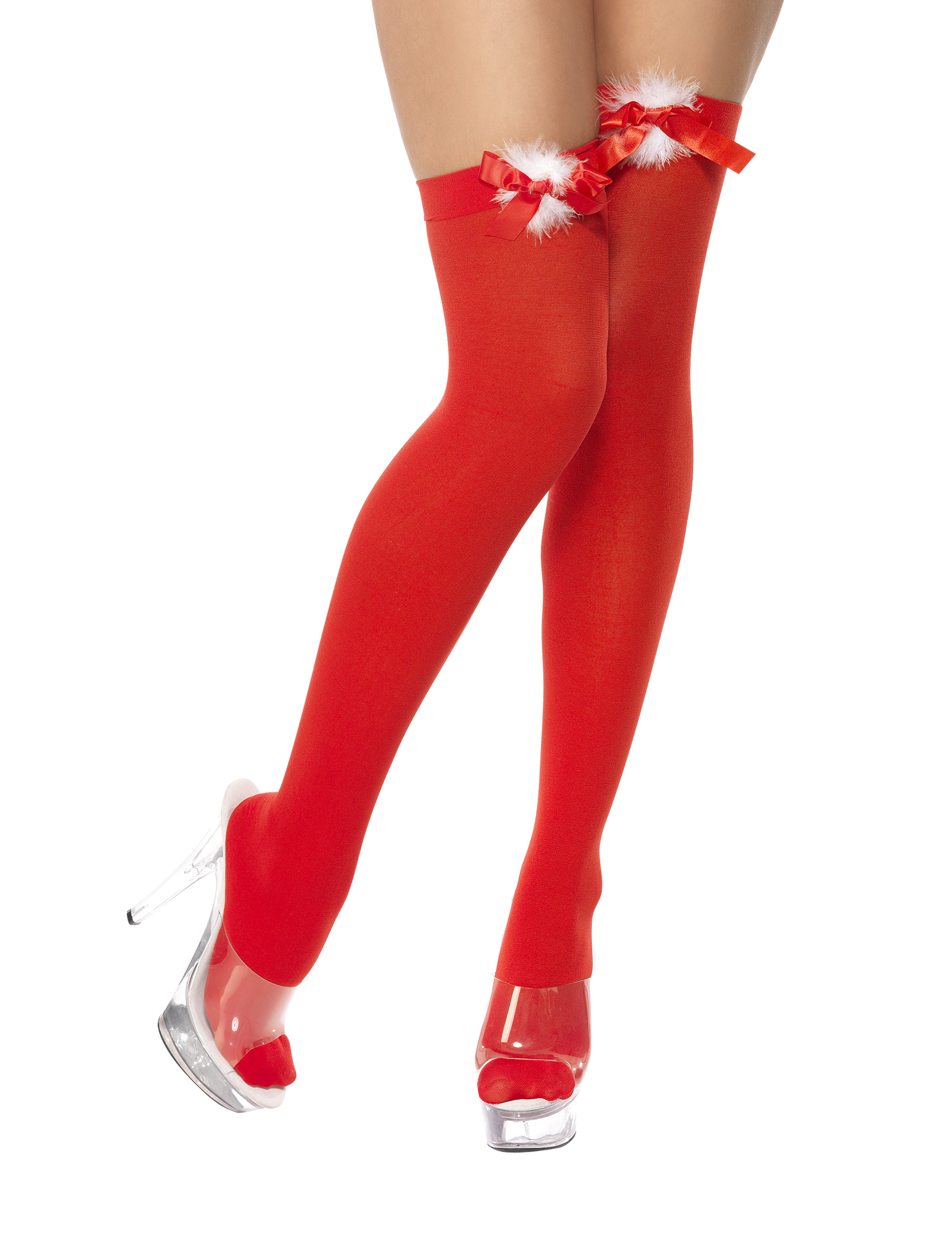 Bas rouge noeud plume femme