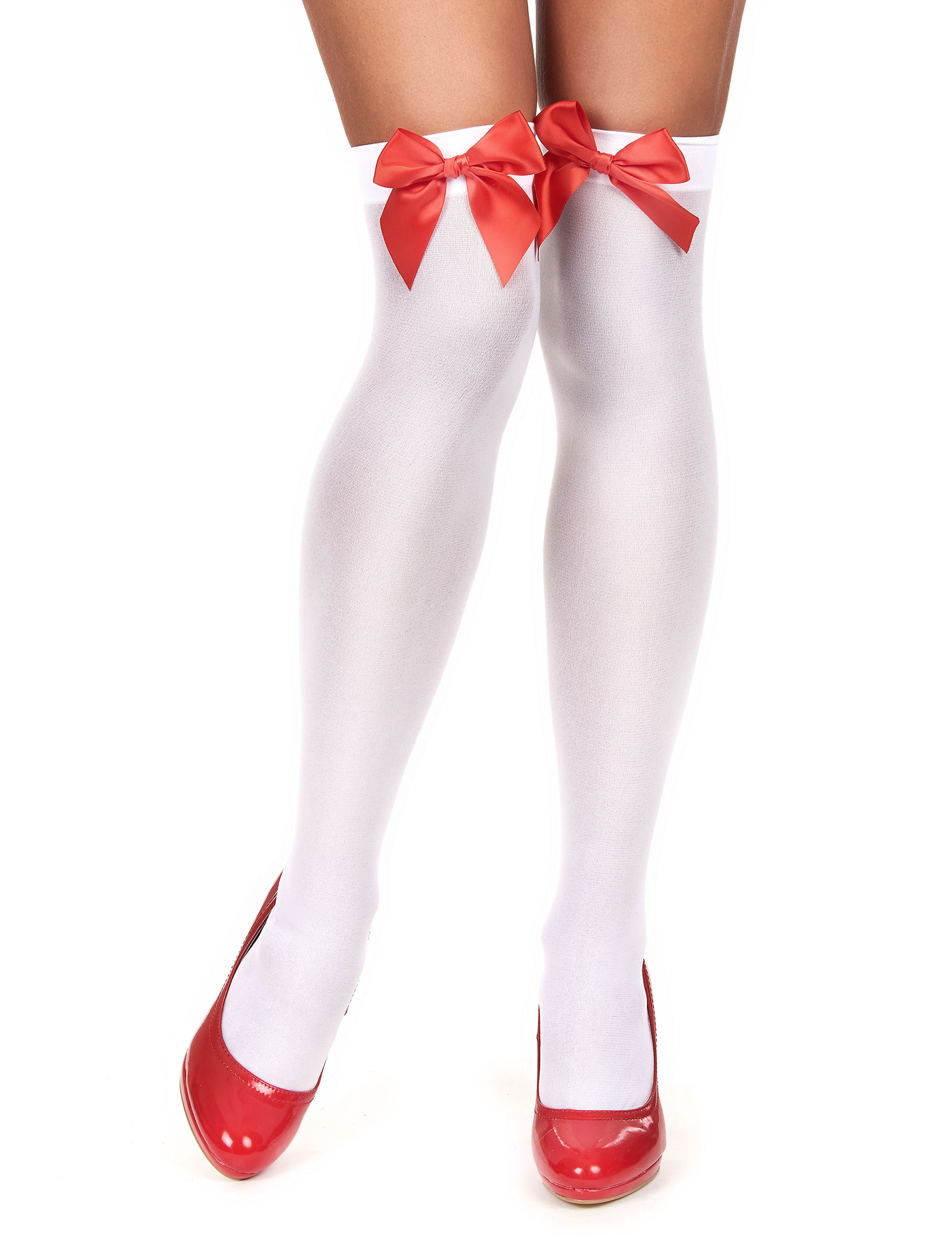 Bas blancs avec noeud rouge femme