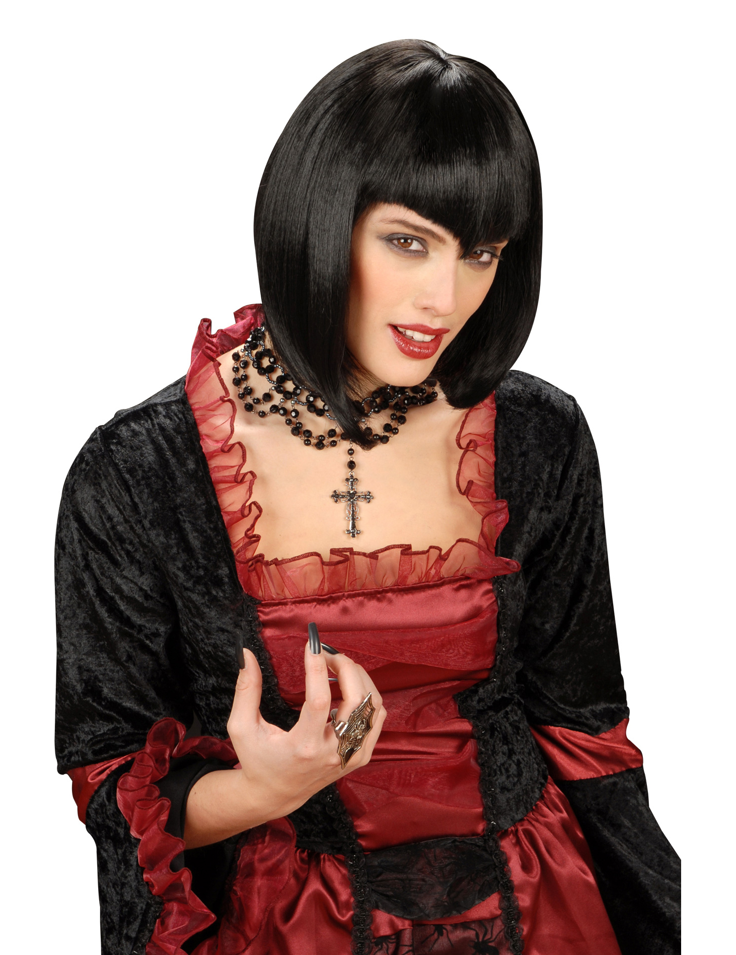 Perruque noire avec franges à pointe femme