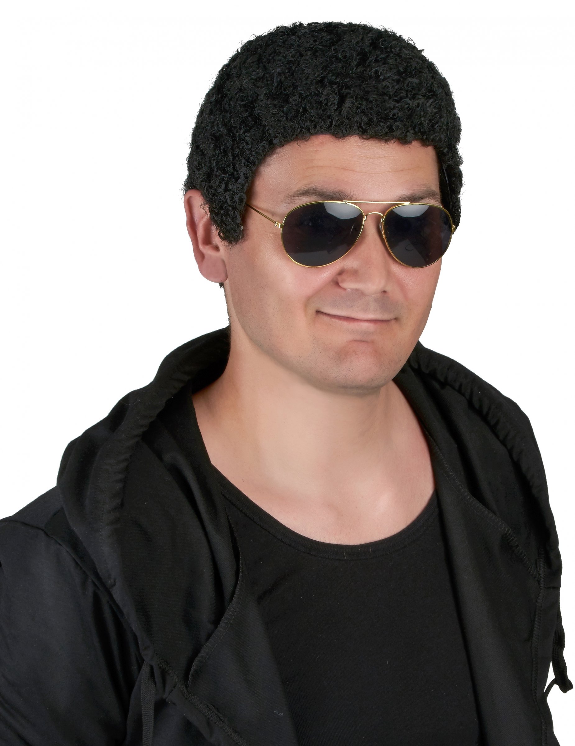 Perruque frisée noire homme