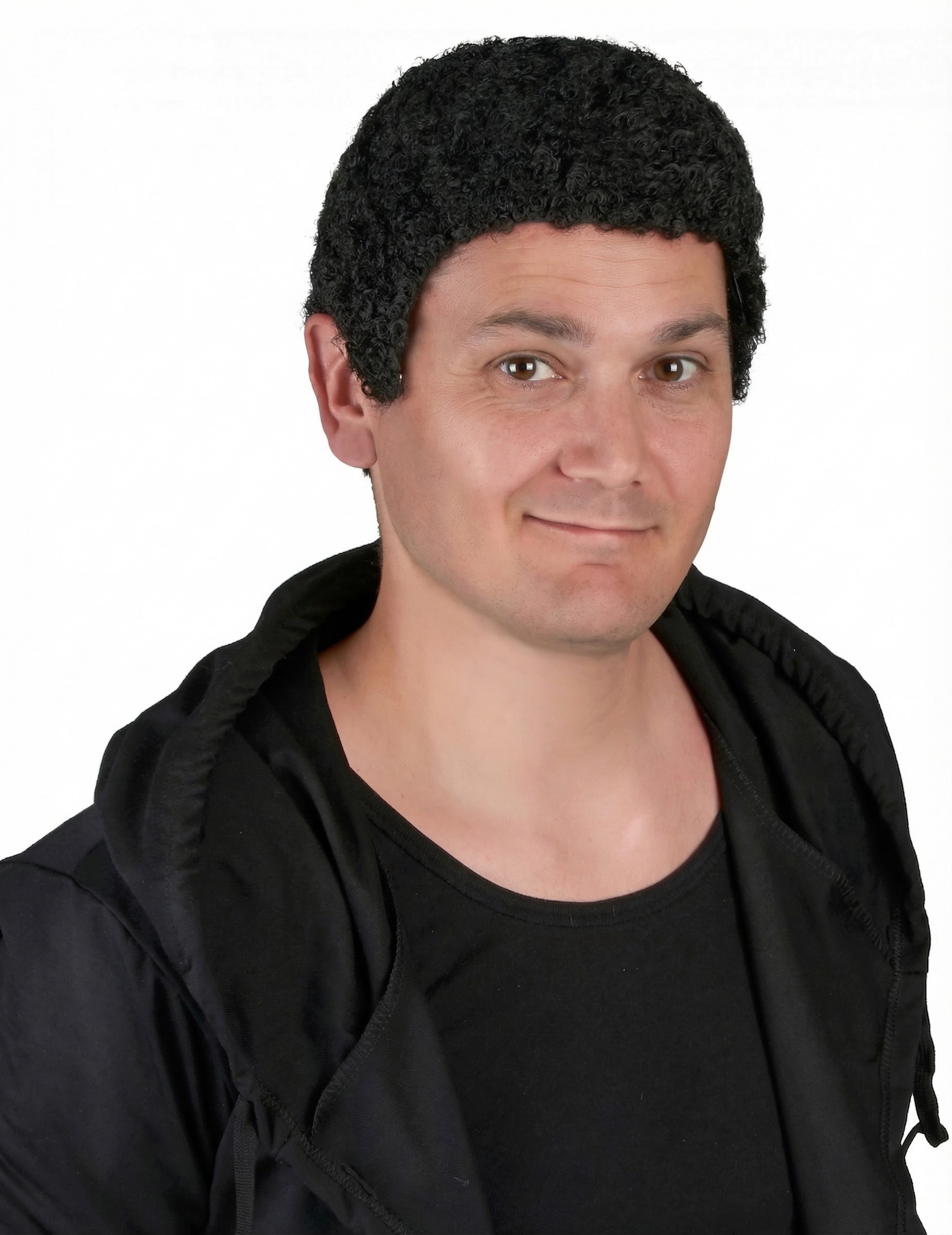 Perruque frisée noire homme