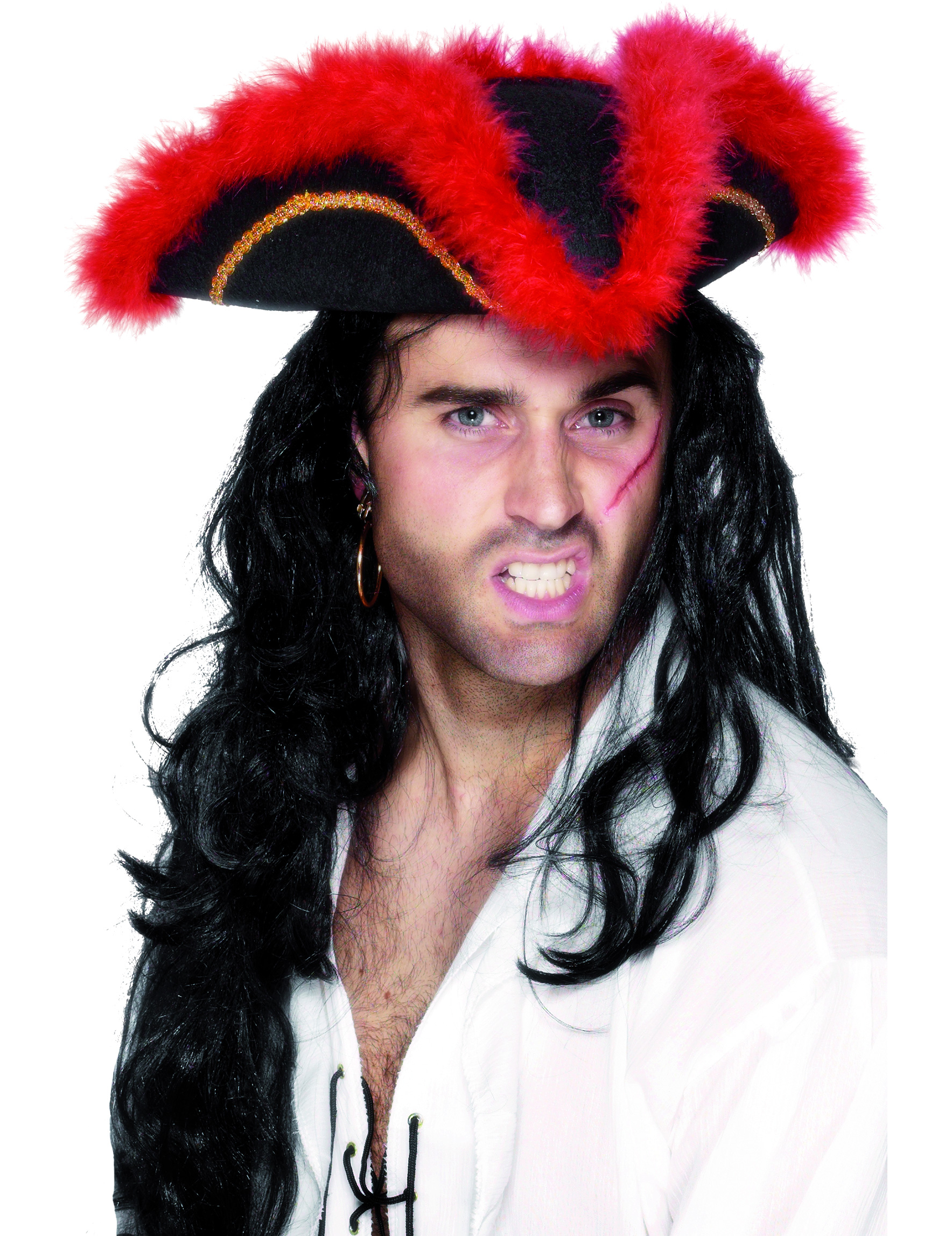 Chapeau pirate bordure rouge adulte