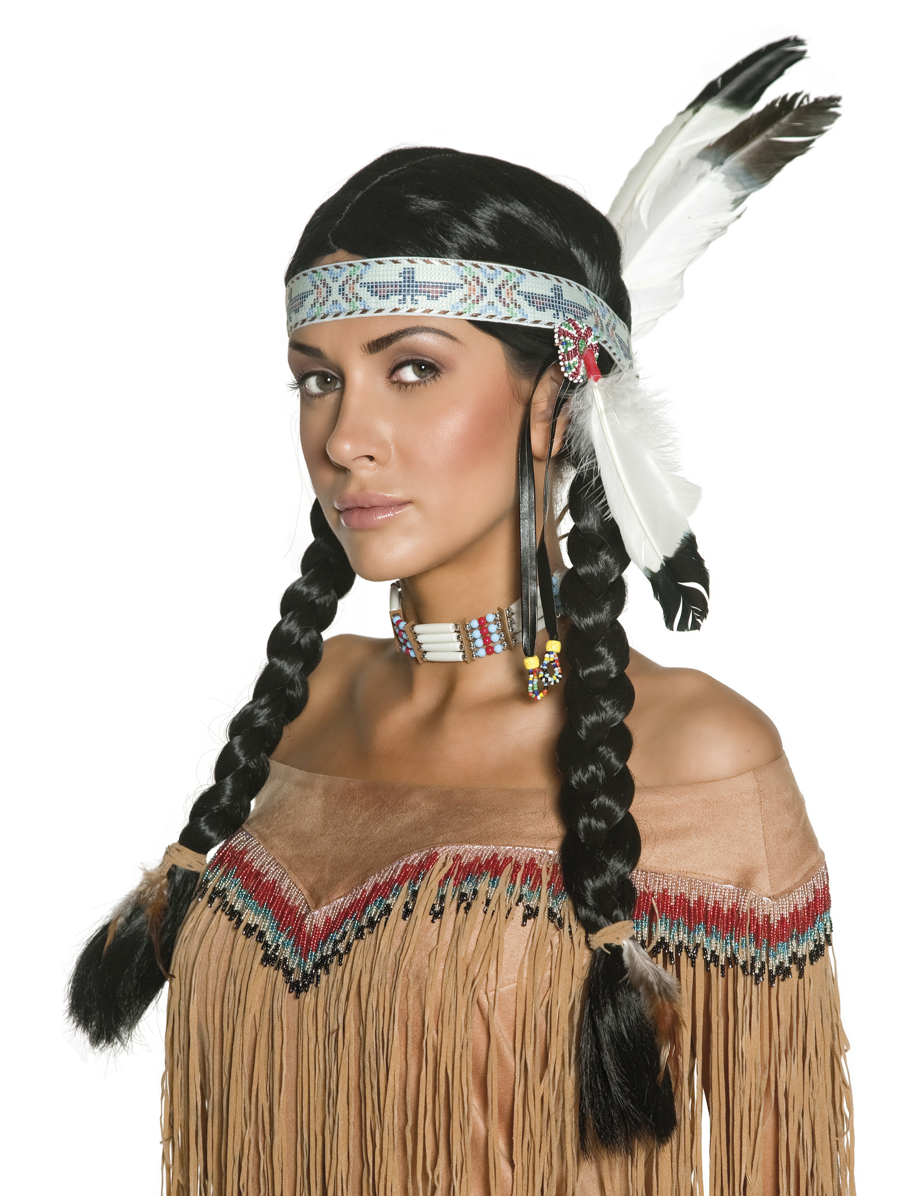 Perruque indienne à plumes femme