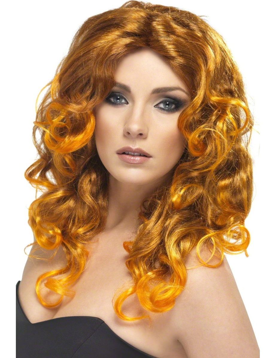 Perruque bouclée orange femme