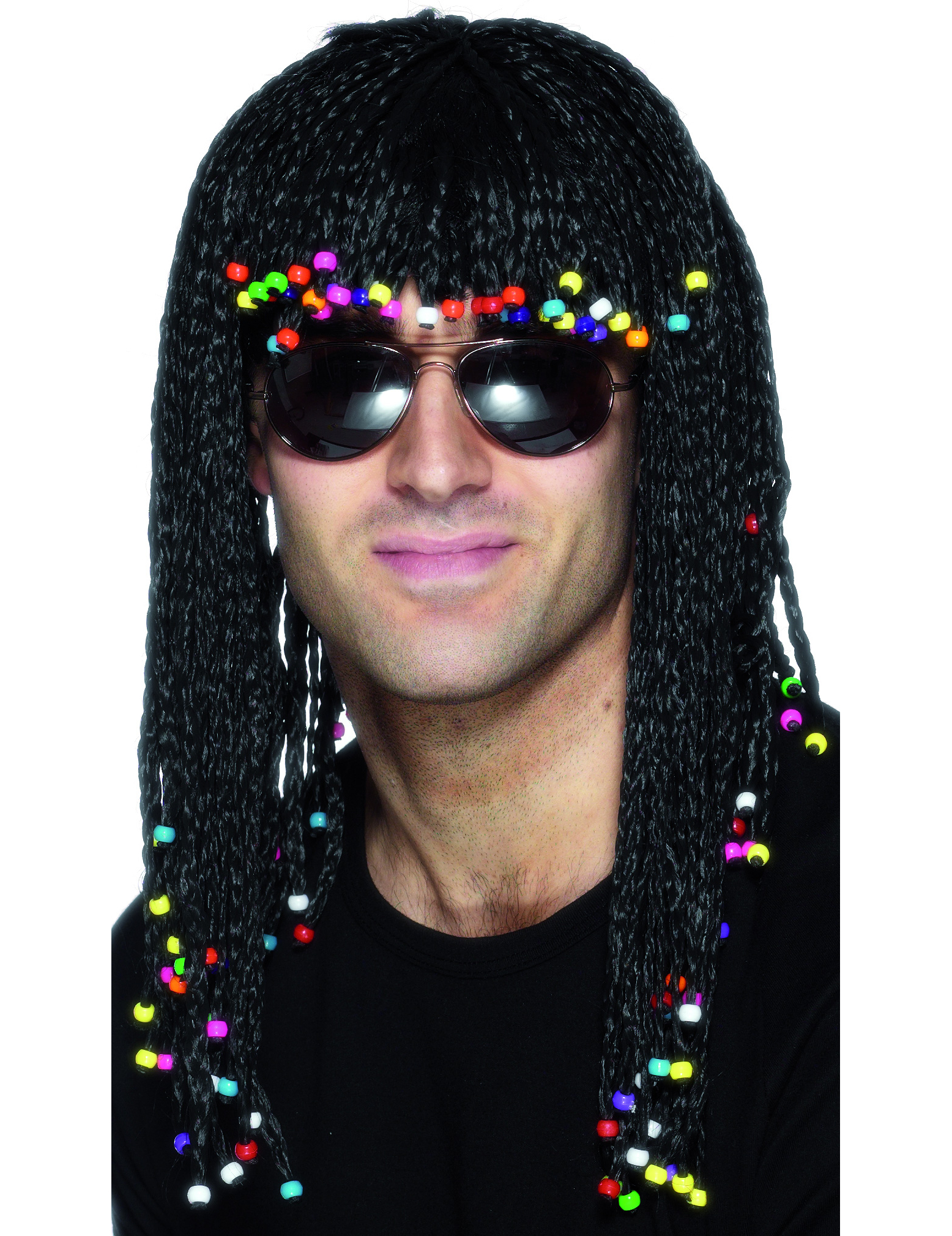 Perruque tresses noir adulte