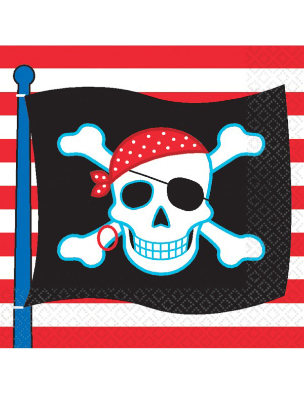 16 Serviettes en papier drapeau pirate 33 x 33 cm