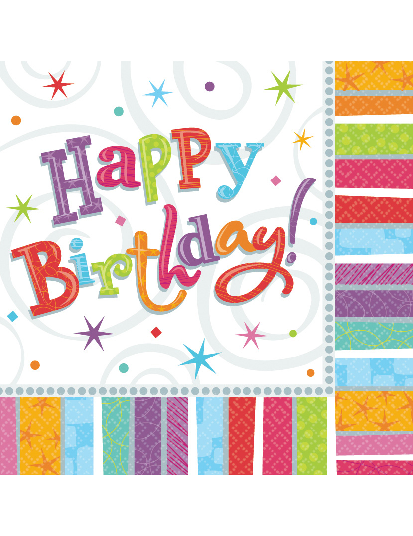 16 Serviettes en papier Happy Birthday coloré 33 x 33 cm