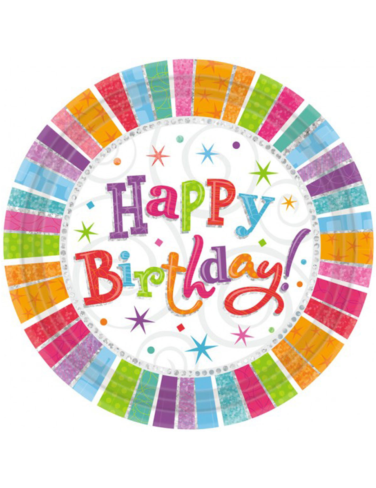 8 Assiettes happy birthday multicolores