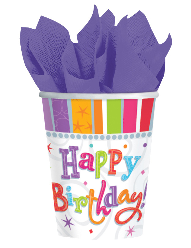 8 Gobelets en carton happy birthday 250 ml