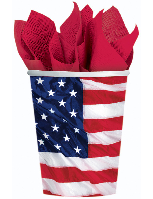 8 Gobelets en carton drapeau américain 226 ml
