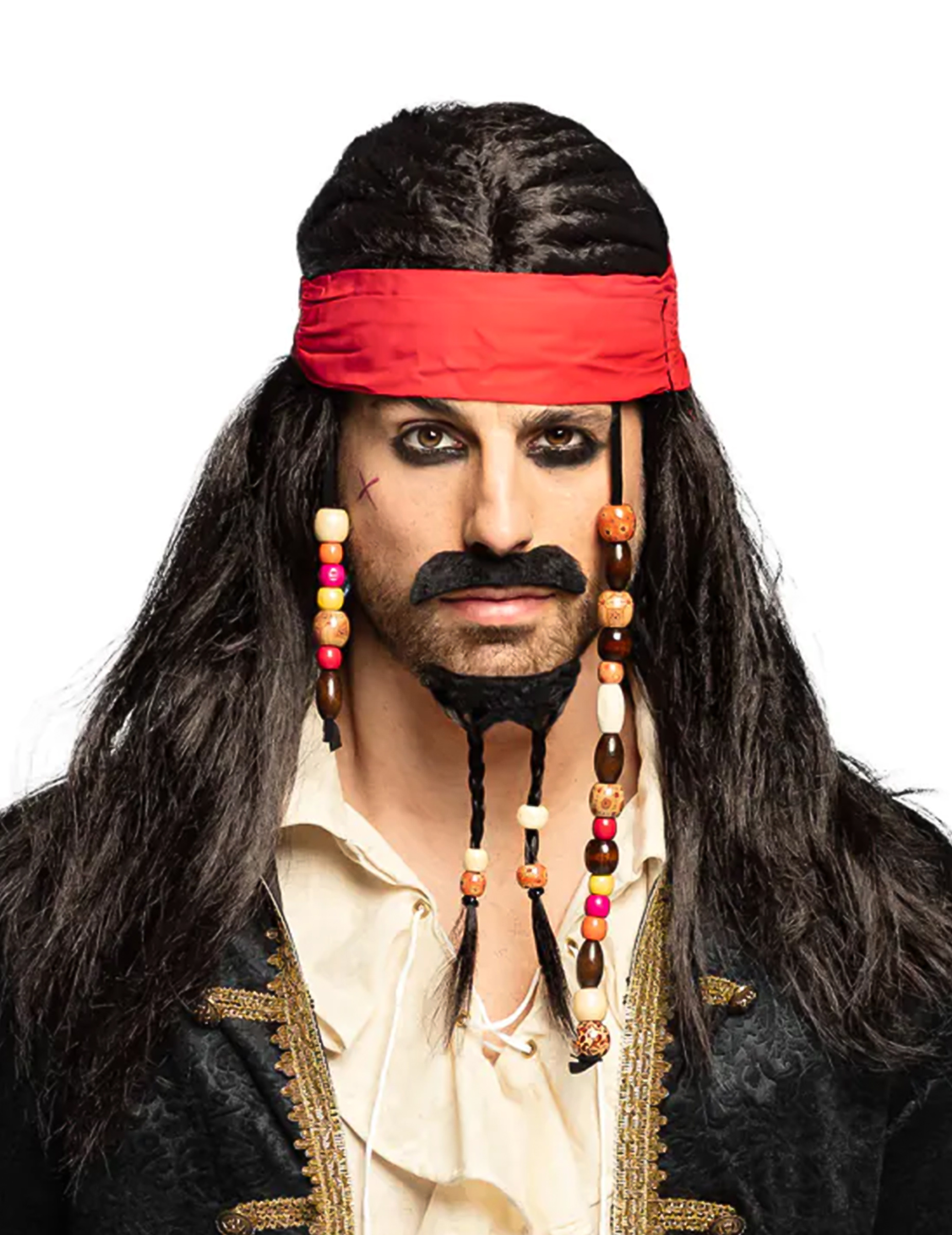 Perruque pirate avec bandana rouge homme