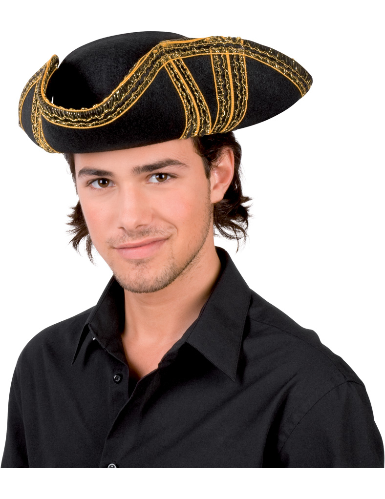 Chapeau de pirate noir à liseré or adulte