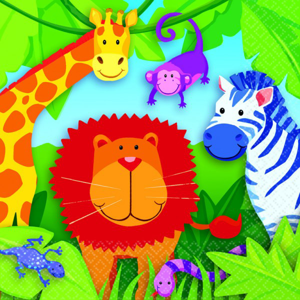16 Petites Serviettes en papier Jungle enfant 25 x 25 cm
