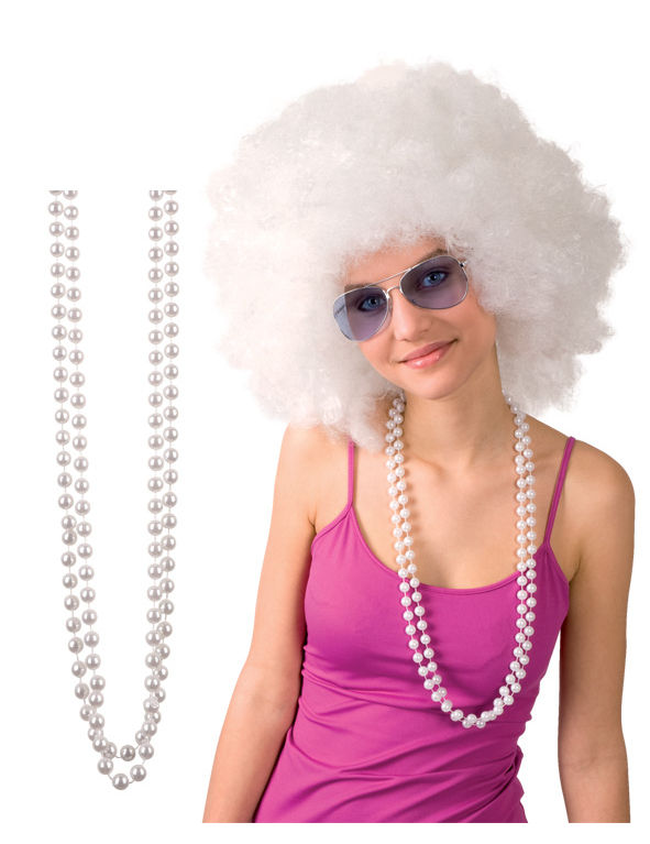 2 Colliers en perles blanches adulte
