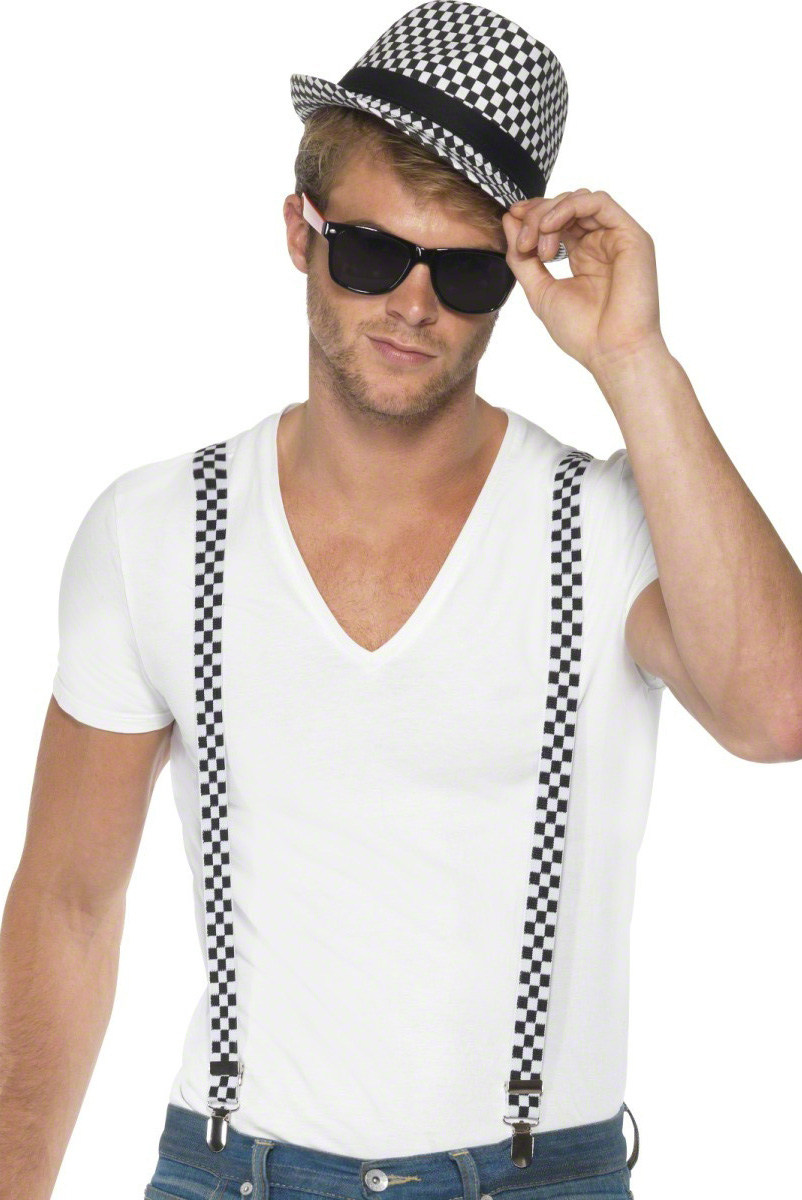 Kit damier chapeau et bretelles