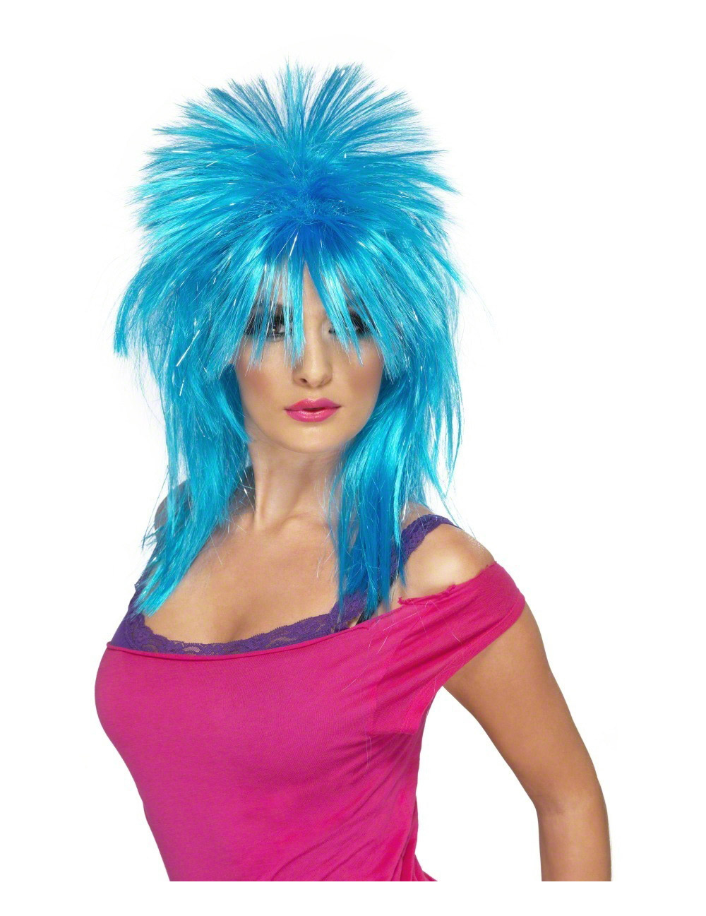Perruque punk bleu fluo femme