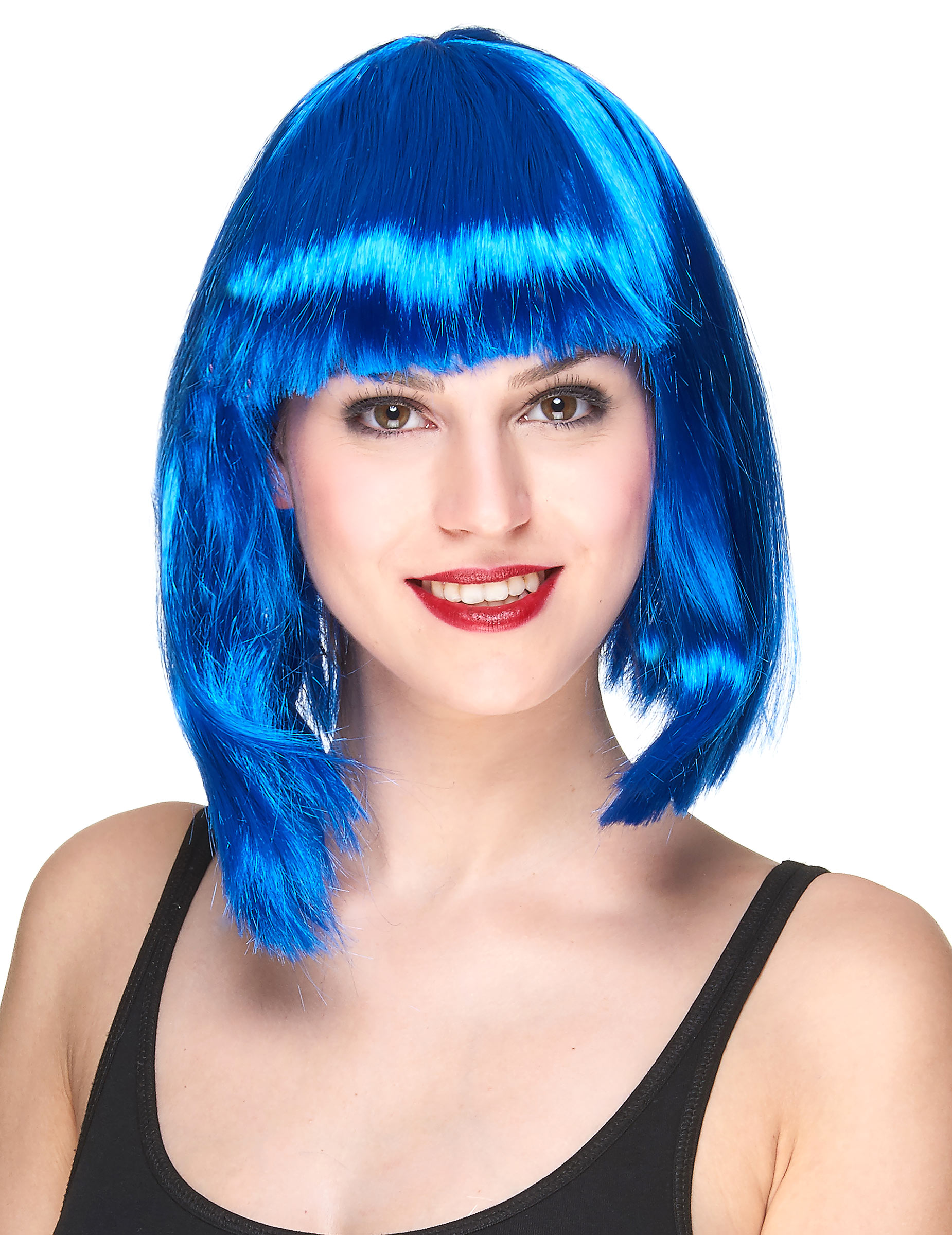 Perruque carré mi-long bleue femme