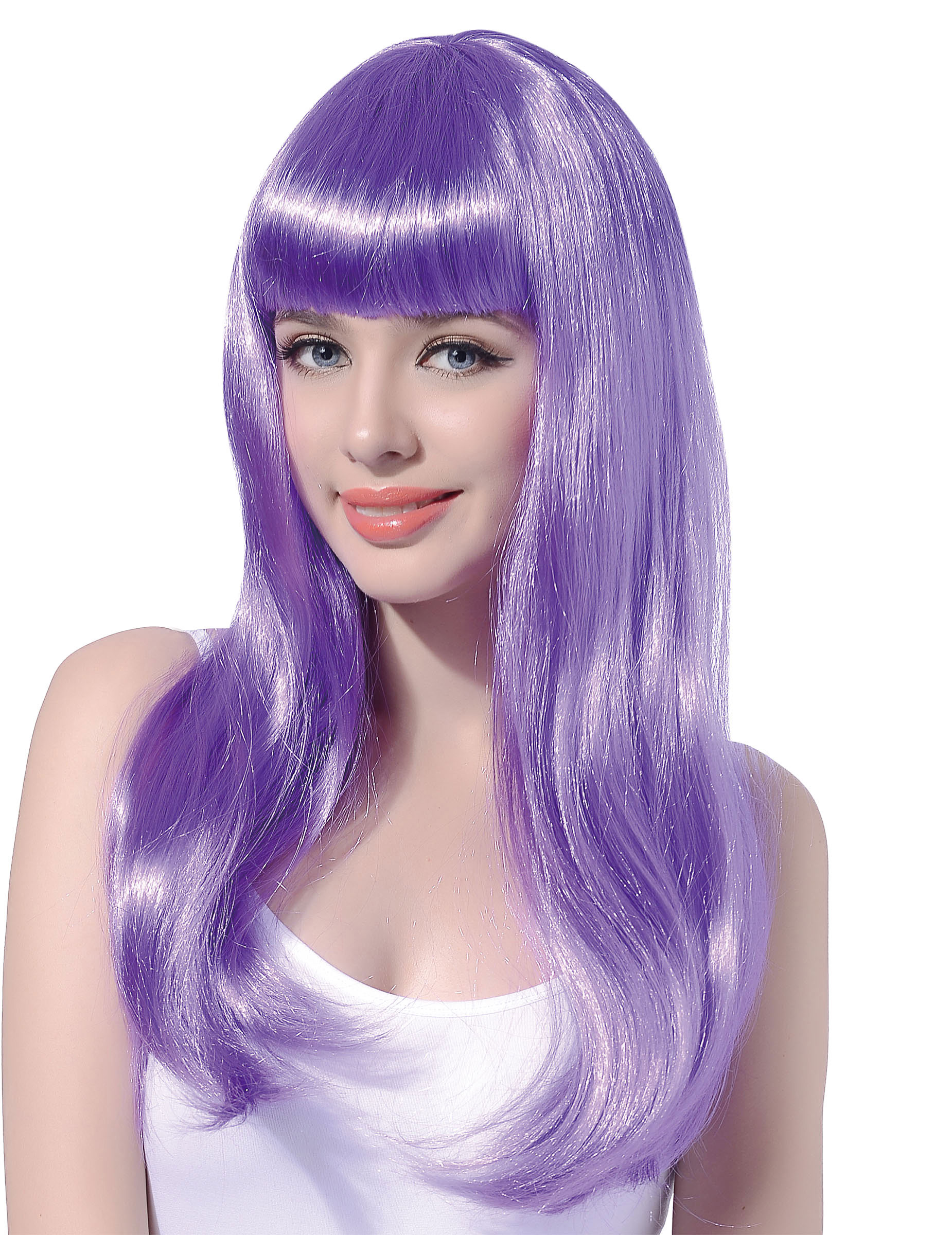 Perruque longue violette pâle à frange femme