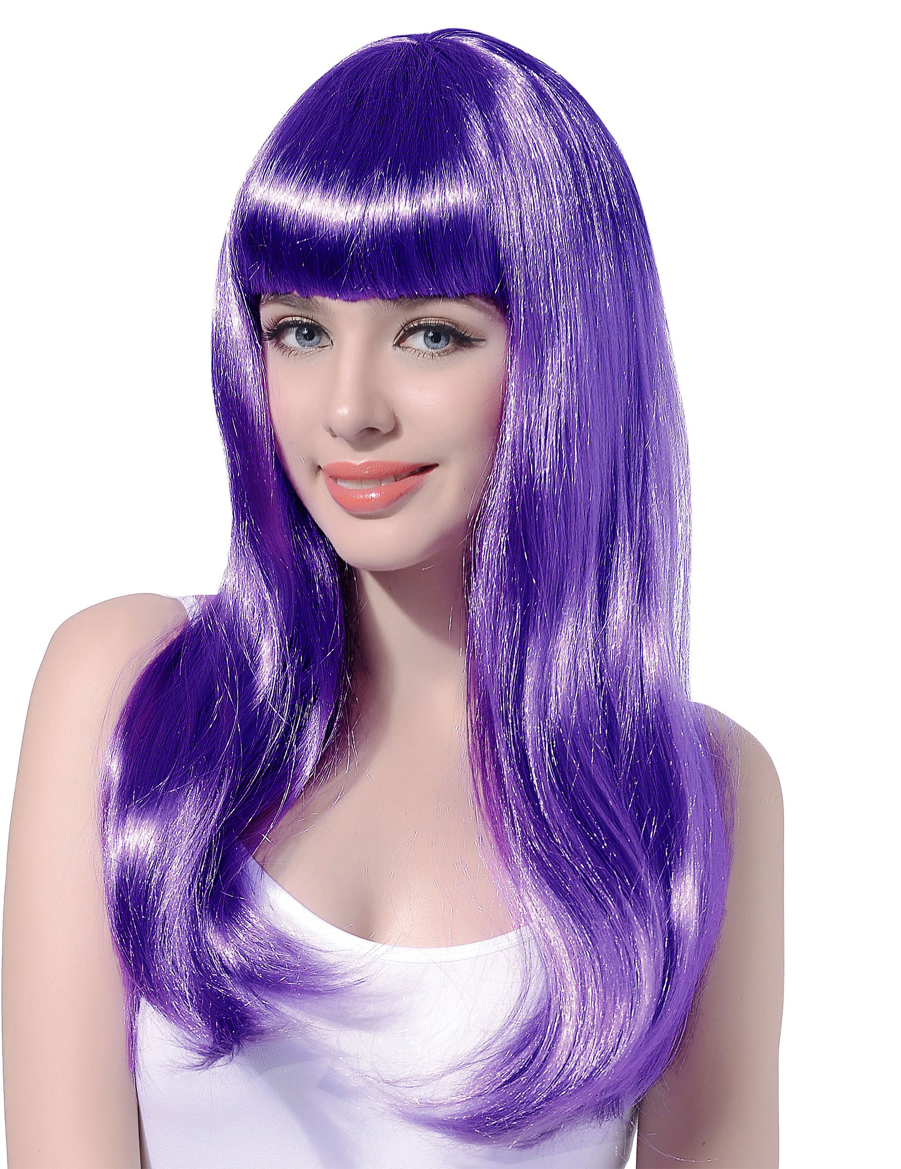 Perruque longue violette à frange femme