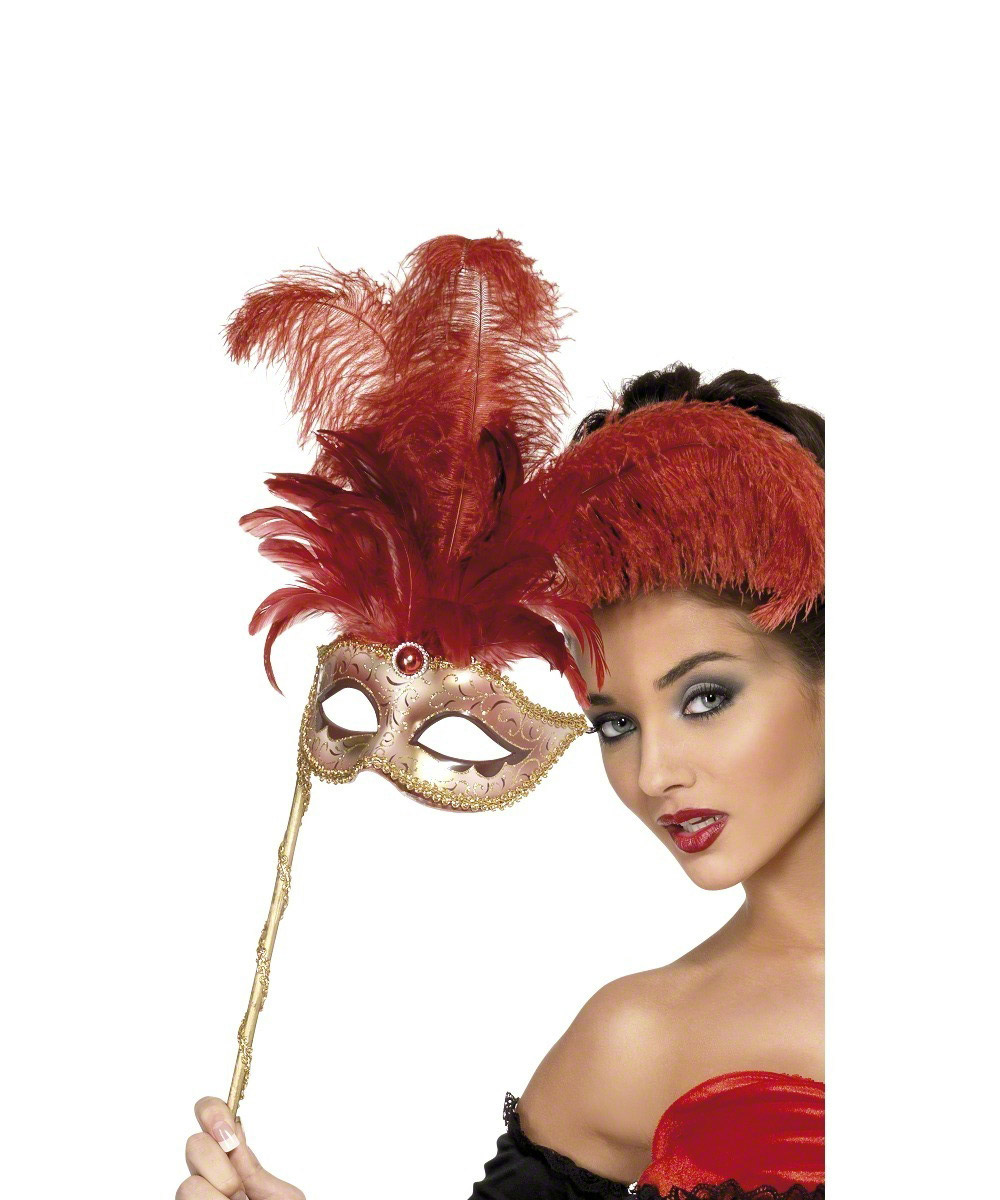 Loup vénitien à plumes rouges adulte