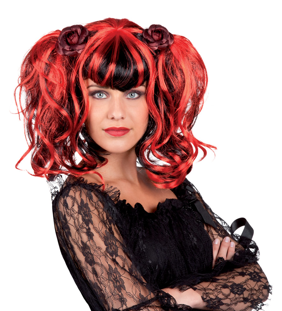 Perruque gothique rouge et noire femme