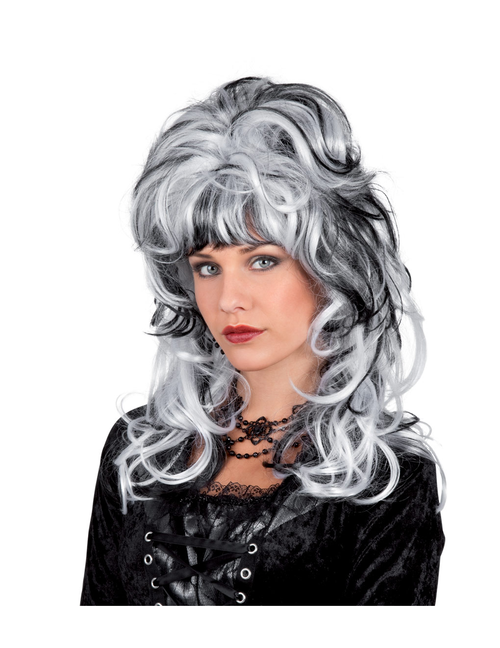 Perruque blanche avec mèches noires dame vampire femme