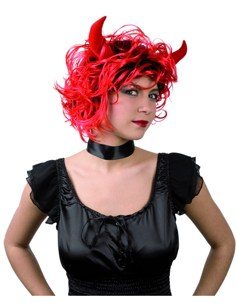 Perruque diablesse femme avec cornes Halloween