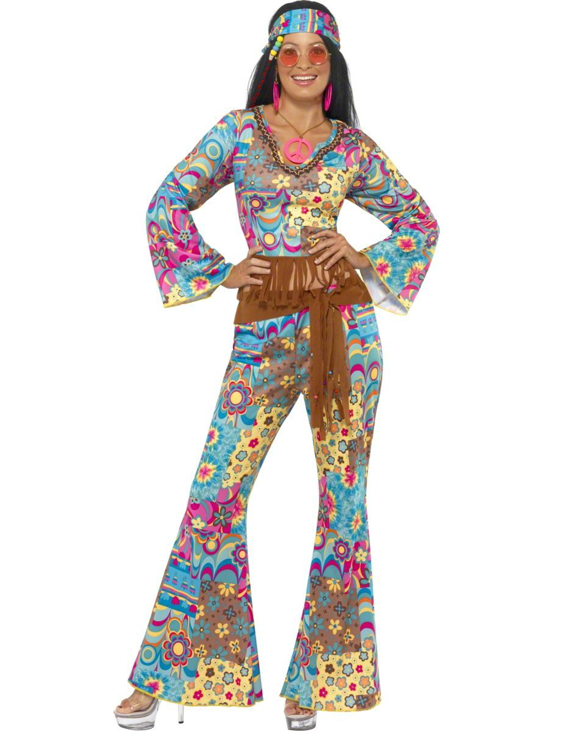 Déguisement hippie col V femme